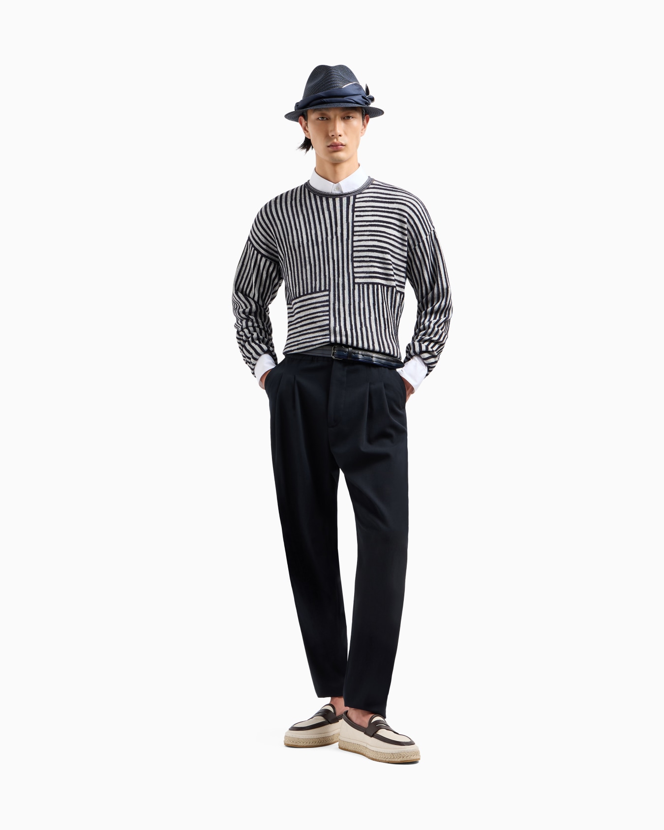 Crew-neck jumper in a viscose and cotton jacquard Slide 2