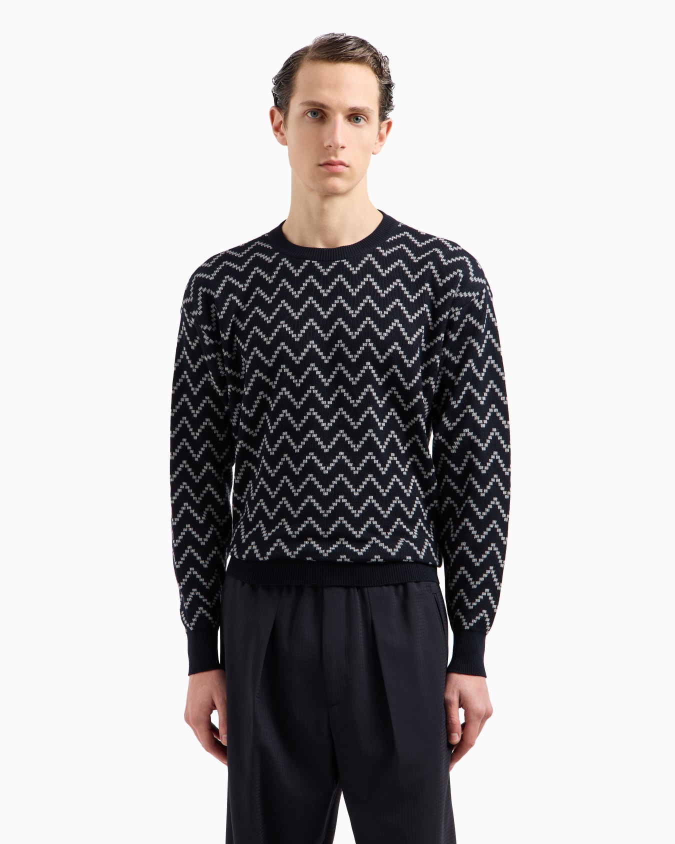 Pull ras-du-cou en coton et cachemire jacquard Diapositive 3