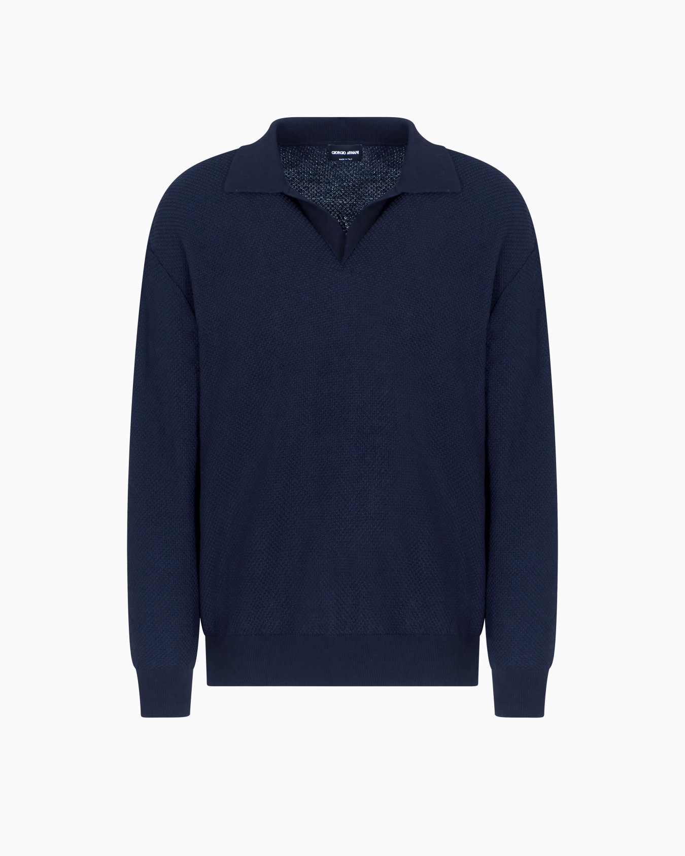 Micro jacquard virgin wool and viscose polo jumper Slide 0