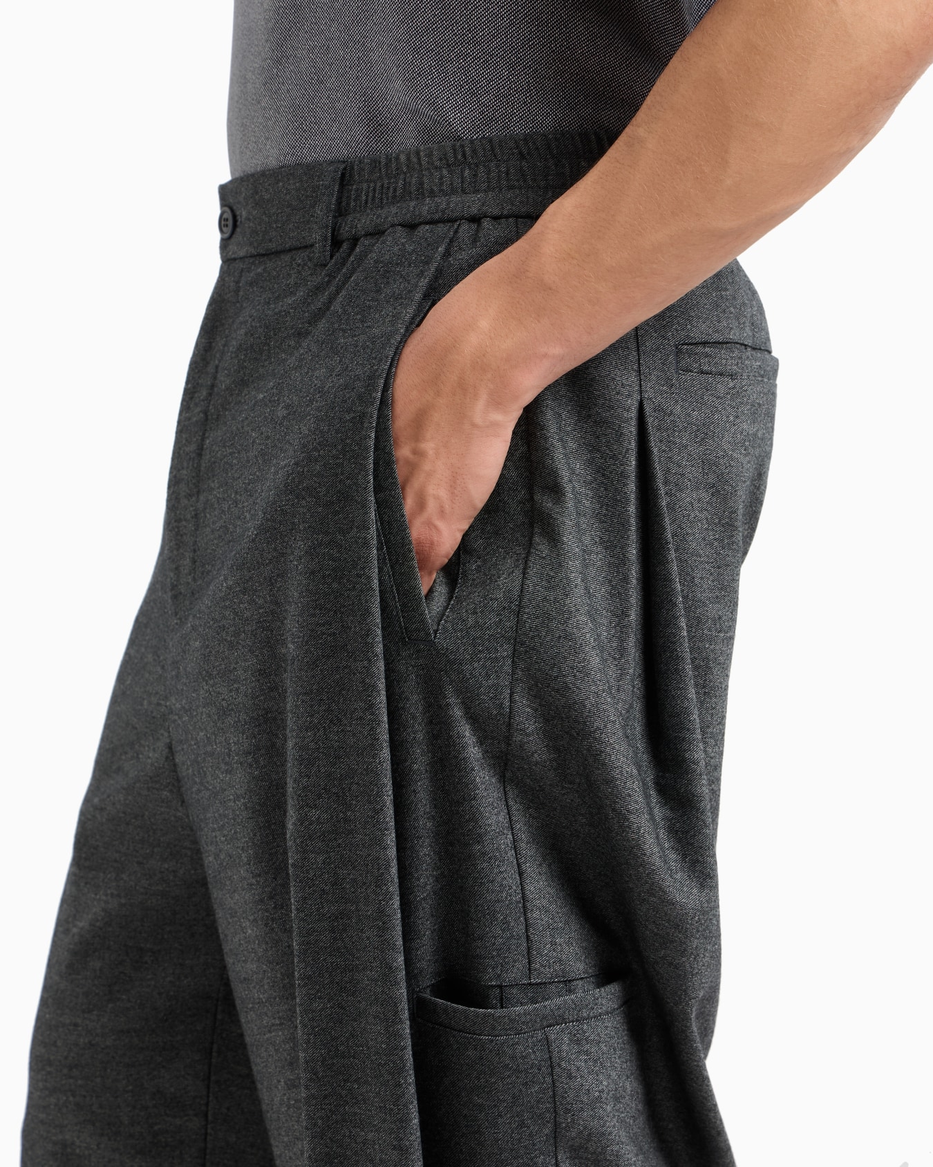 Flat-front, denim-effect virgin wool and cashmere trousers Slide 5