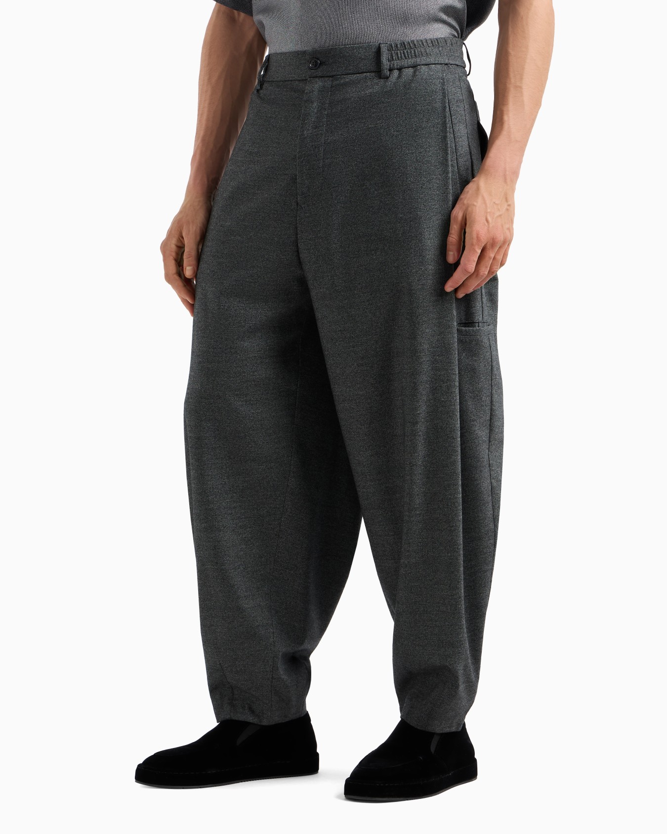 Flat-front, denim-effect virgin wool and cashmere trousers Slide 4
