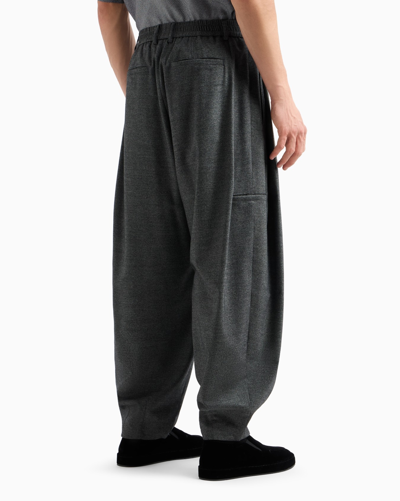 Flat-front, denim-effect virgin wool and cashmere trousers Slide 3