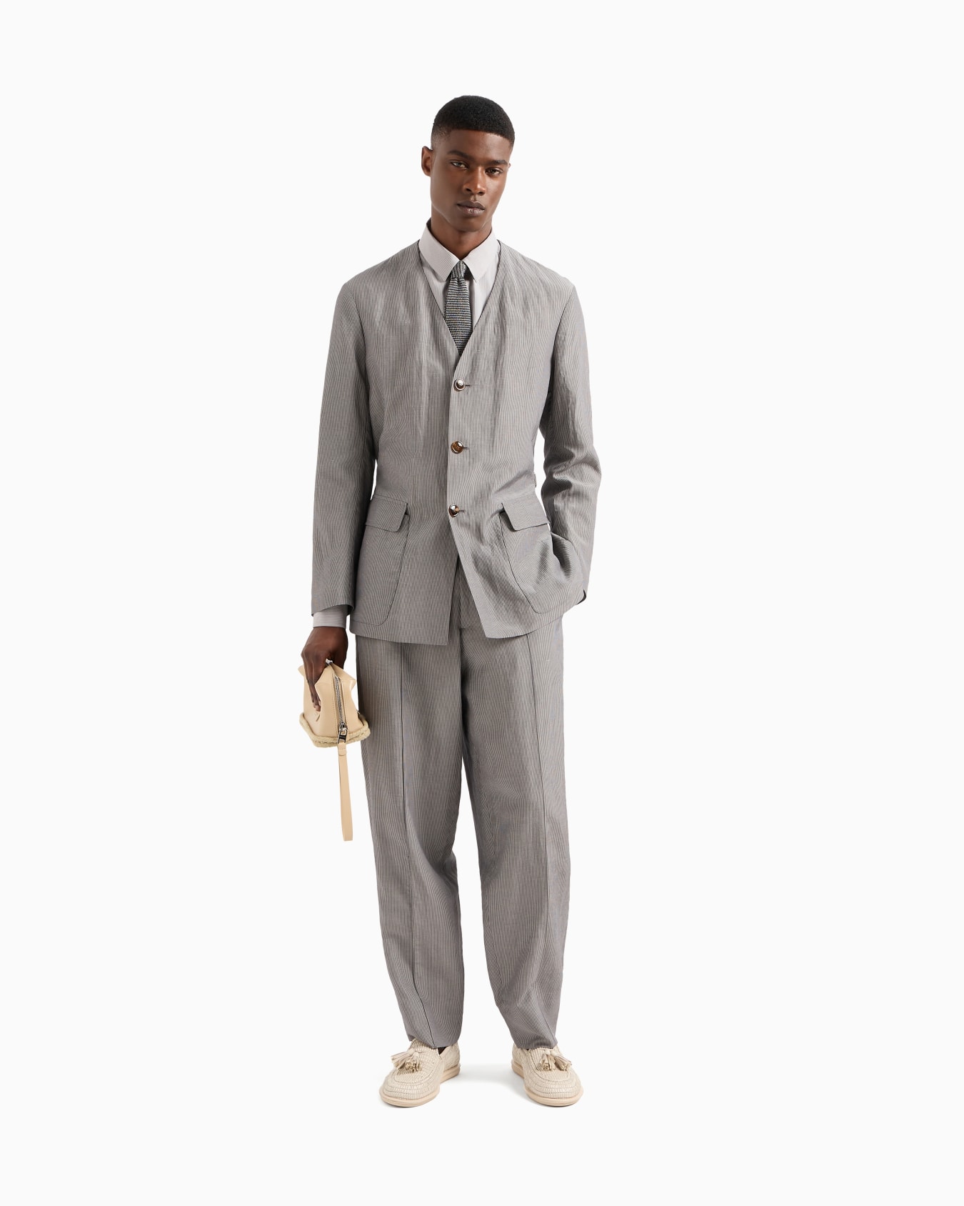 Viscose and linen single-breasted jacket Slide 2