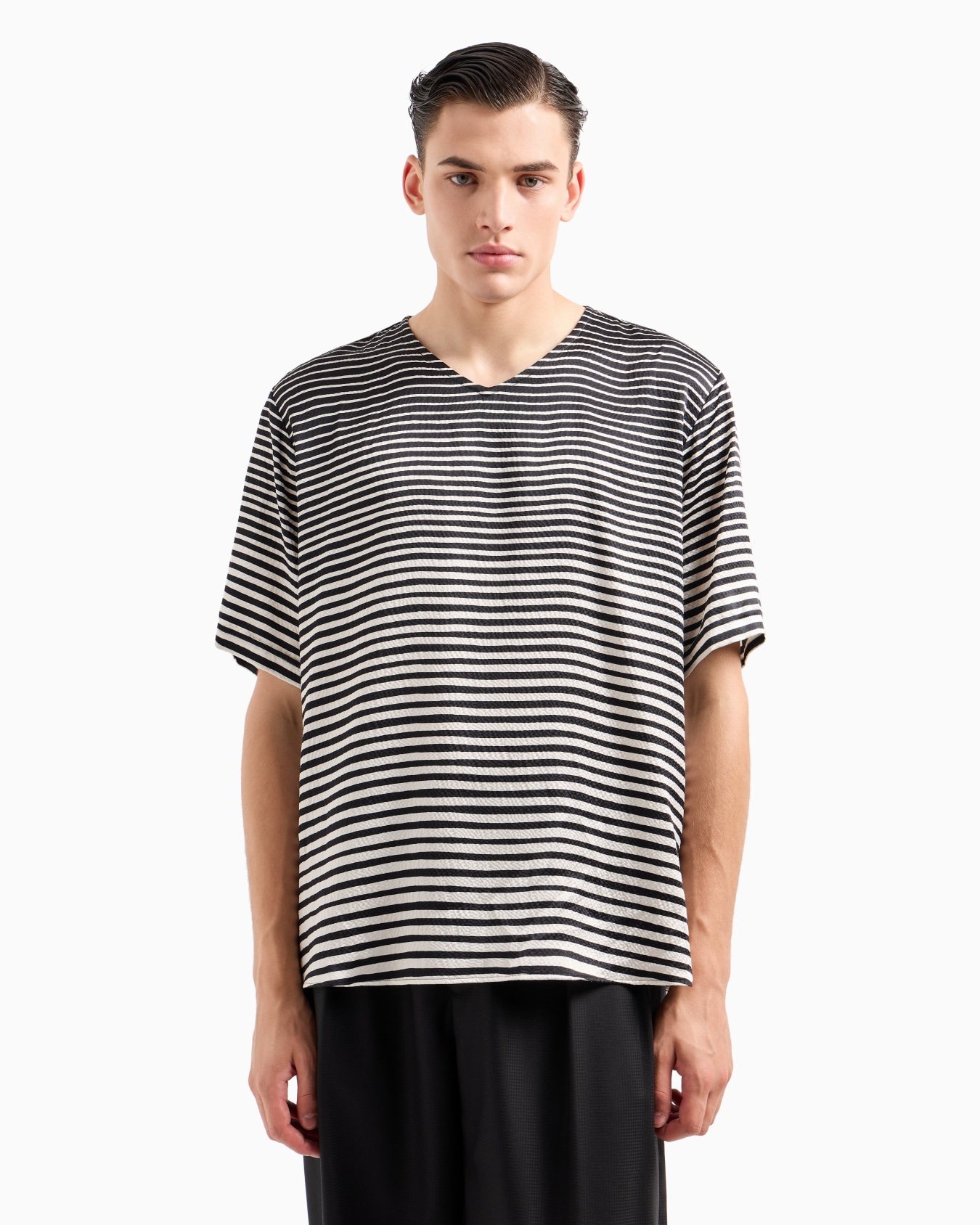 Gradient striped print silk T-shirt shirt Slide 4