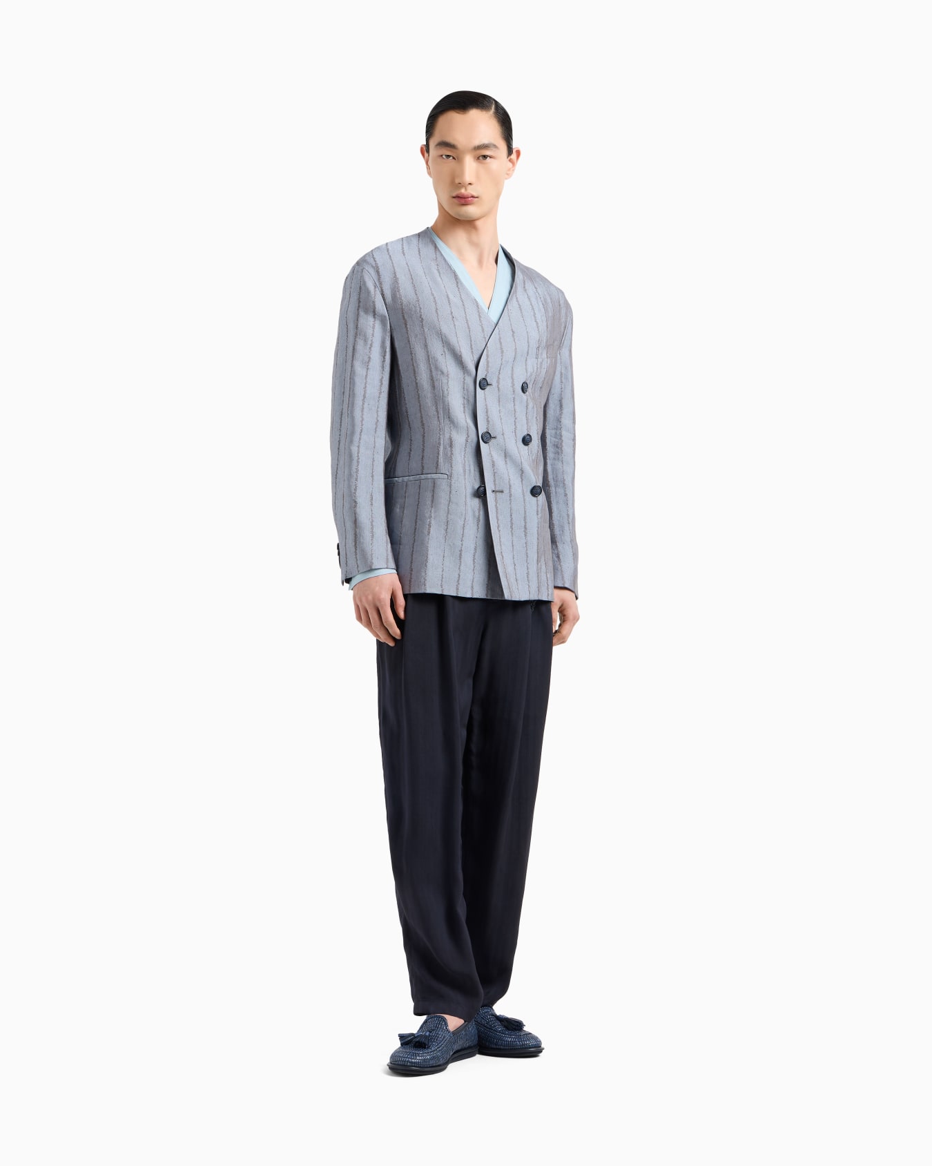 Regular-fit linen shirt with front ribs Slide 1