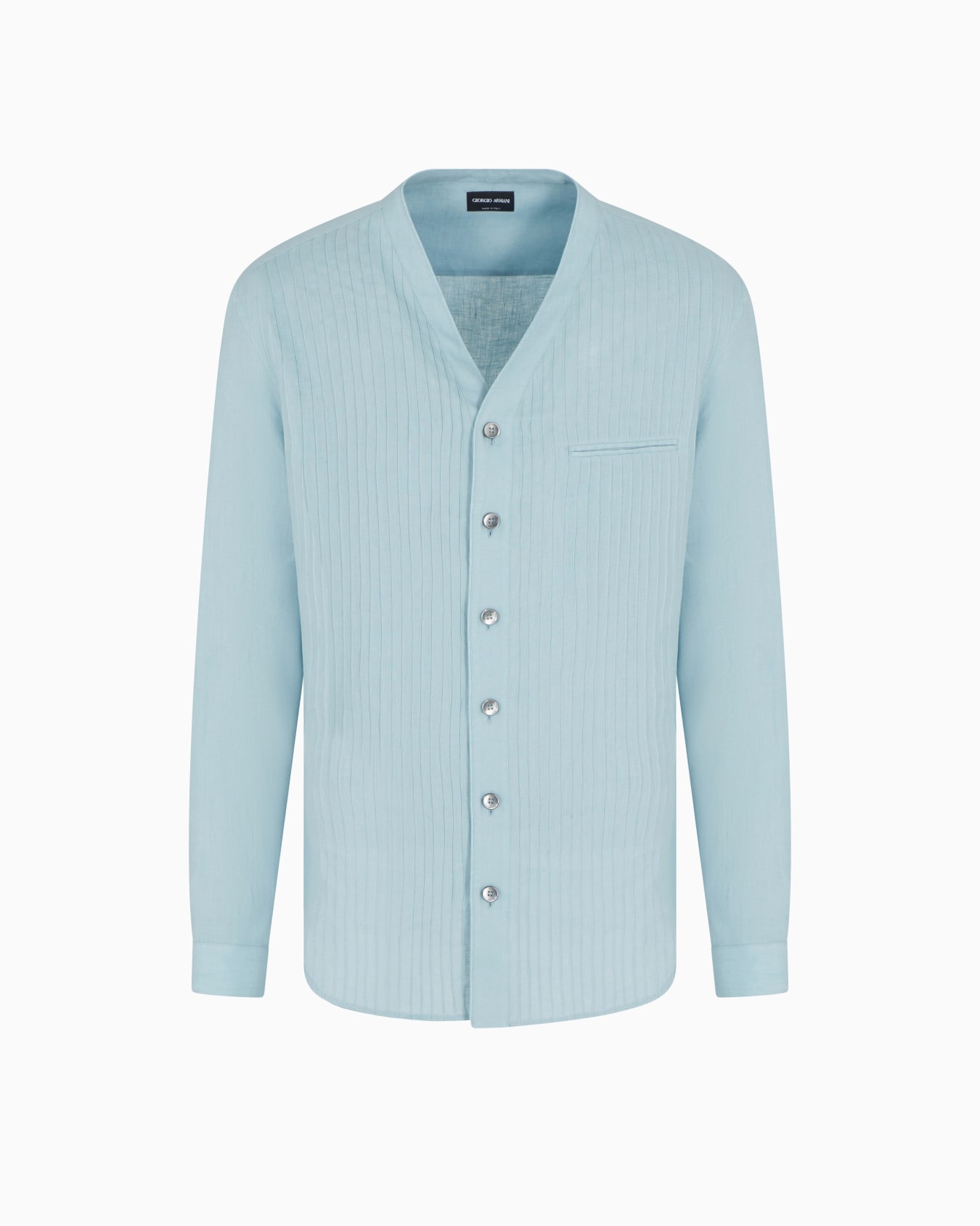 Regular-fit linen shirt with front ribs Slide 0