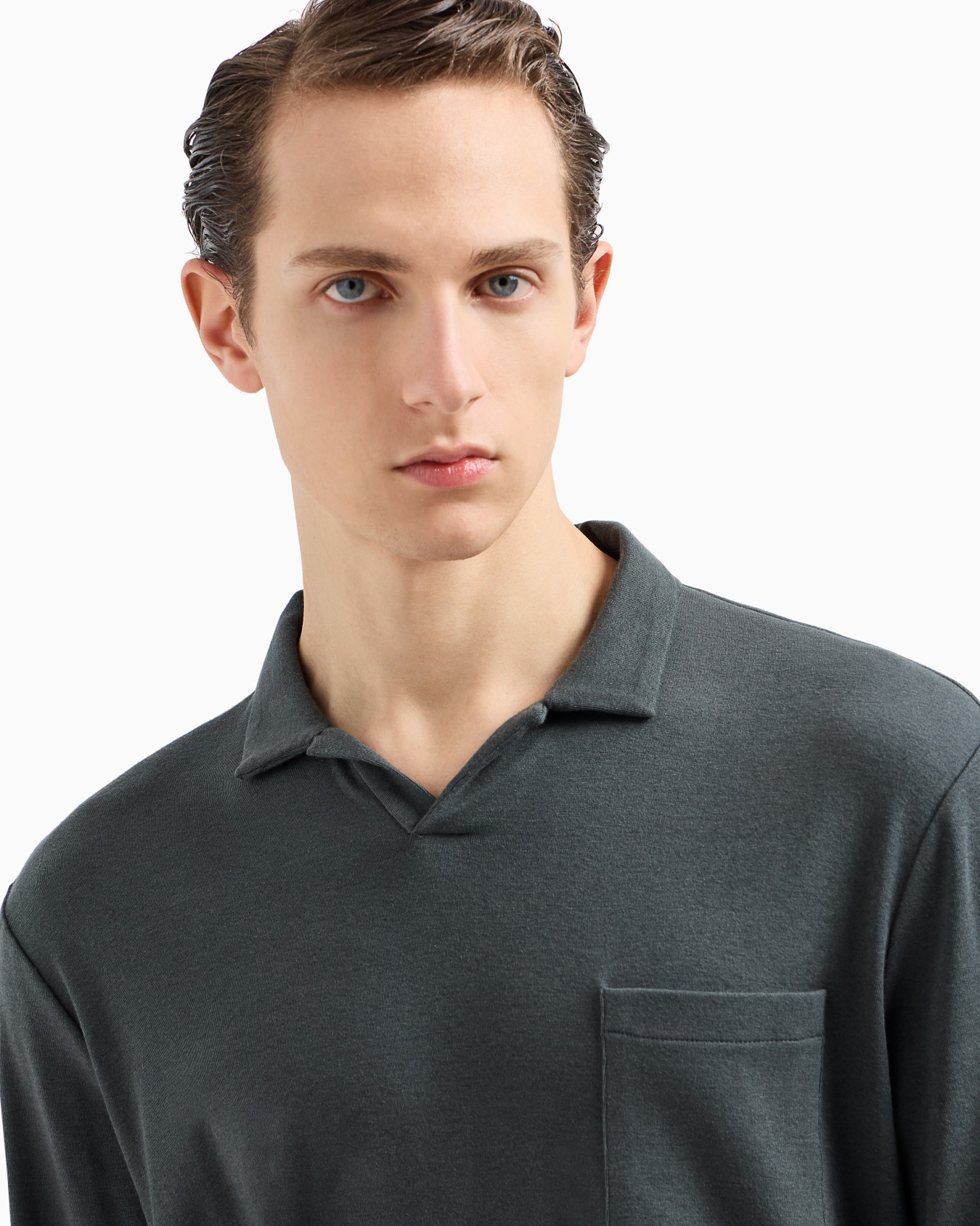 Cotton and cashmere jersey long-sleeved polo shirt Slide 4