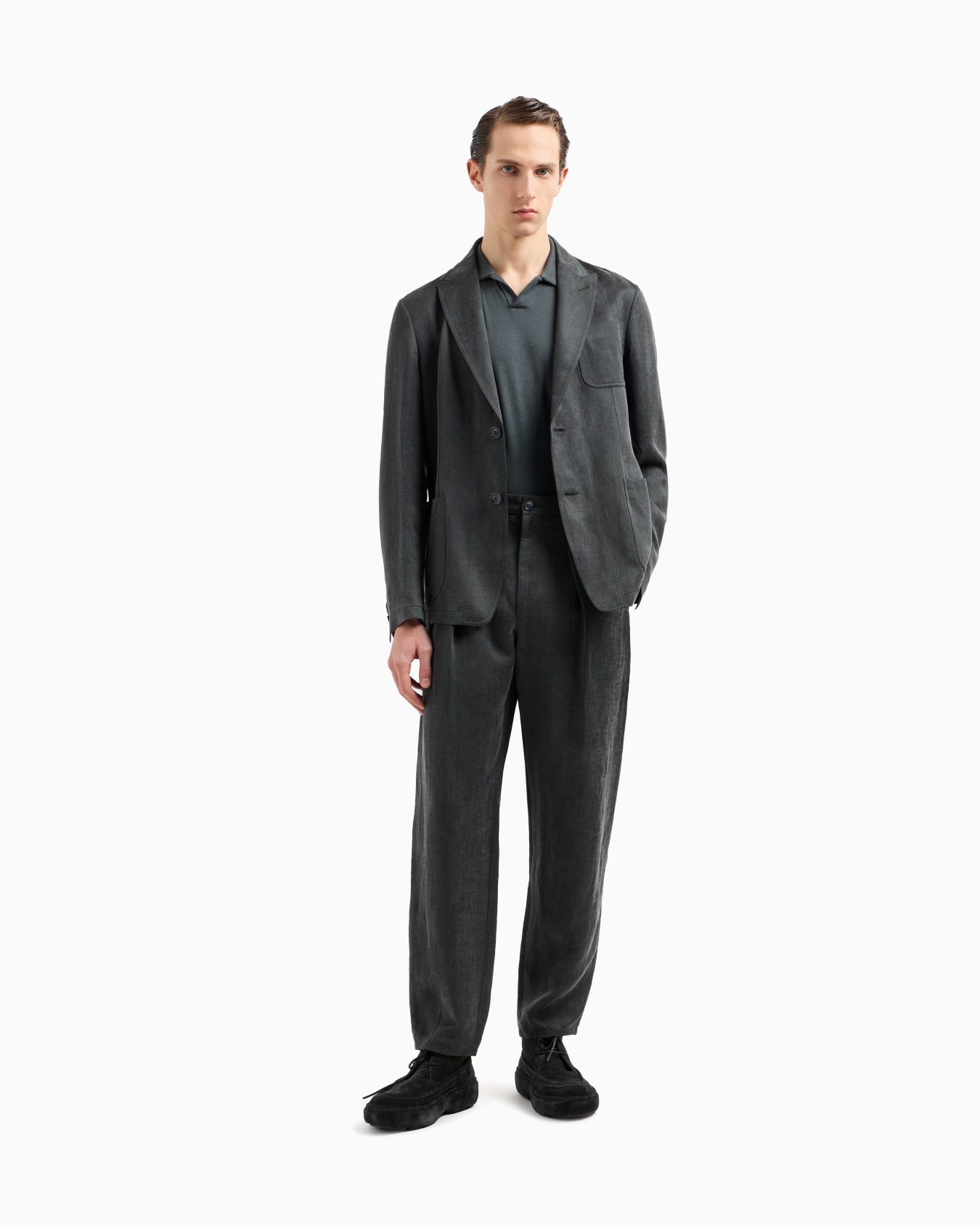 Cotton and cashmere jersey long-sleeved polo shirt Slide 1