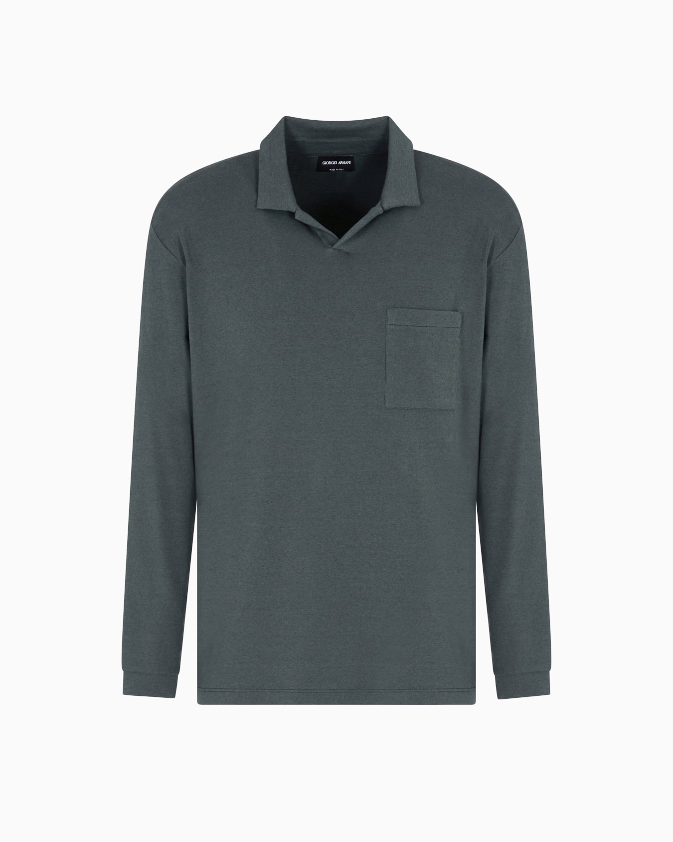 Cotton and cashmere jersey long-sleeved polo shirt Slide 0