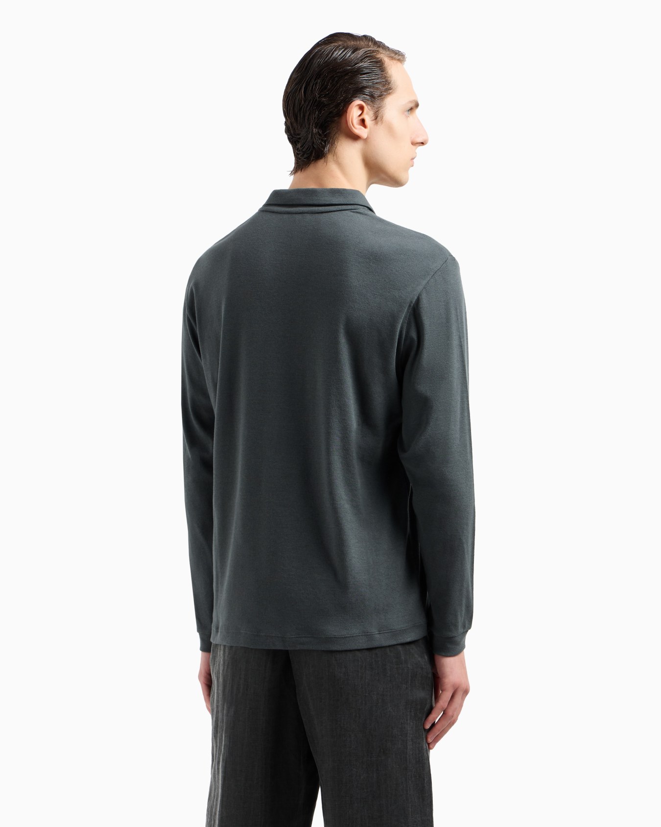Cotton and cashmere jersey long-sleeved polo shirt Slide 2