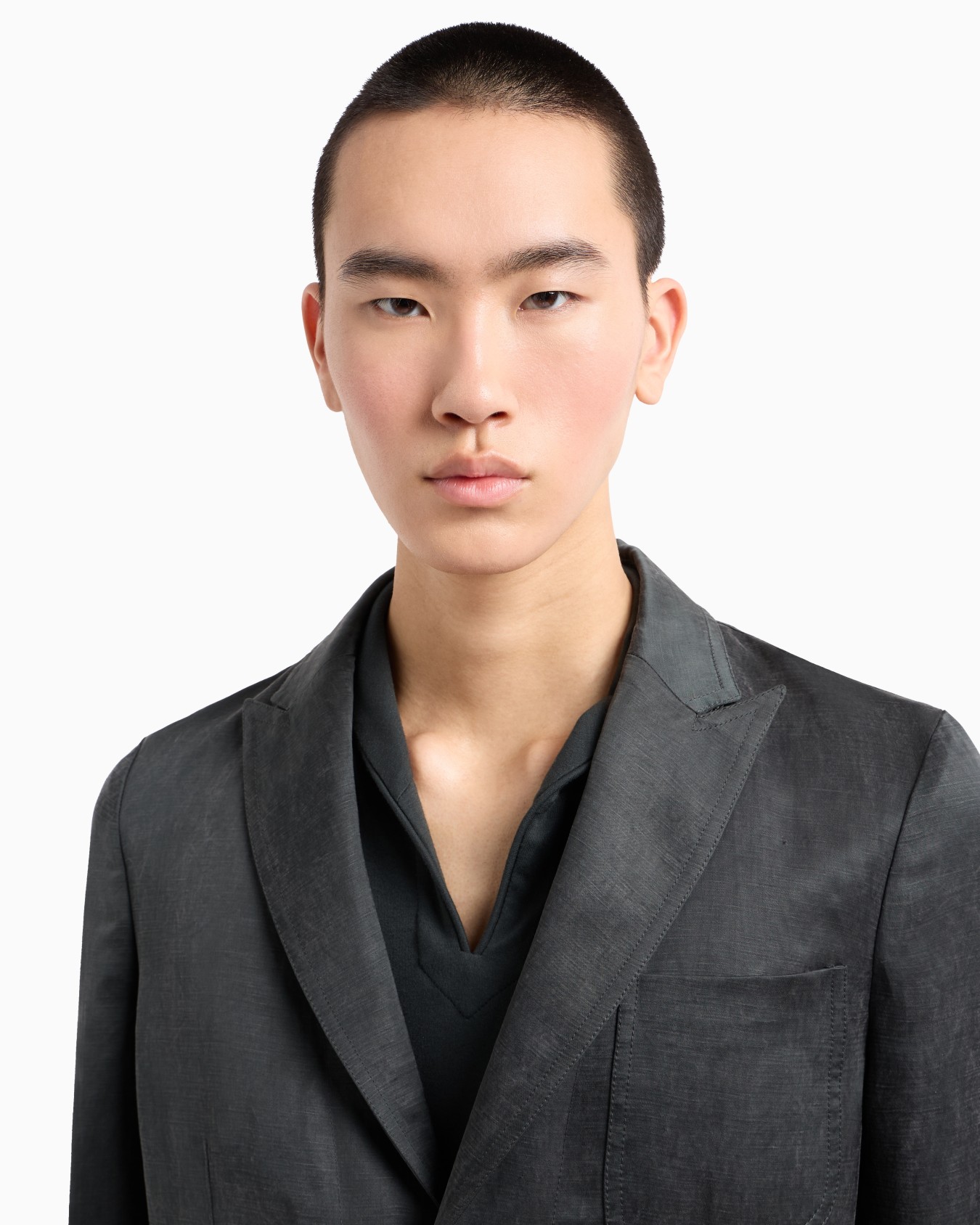 Veste à simple boutonnage en toile lyocell et lin effet délavé Diapositive 5