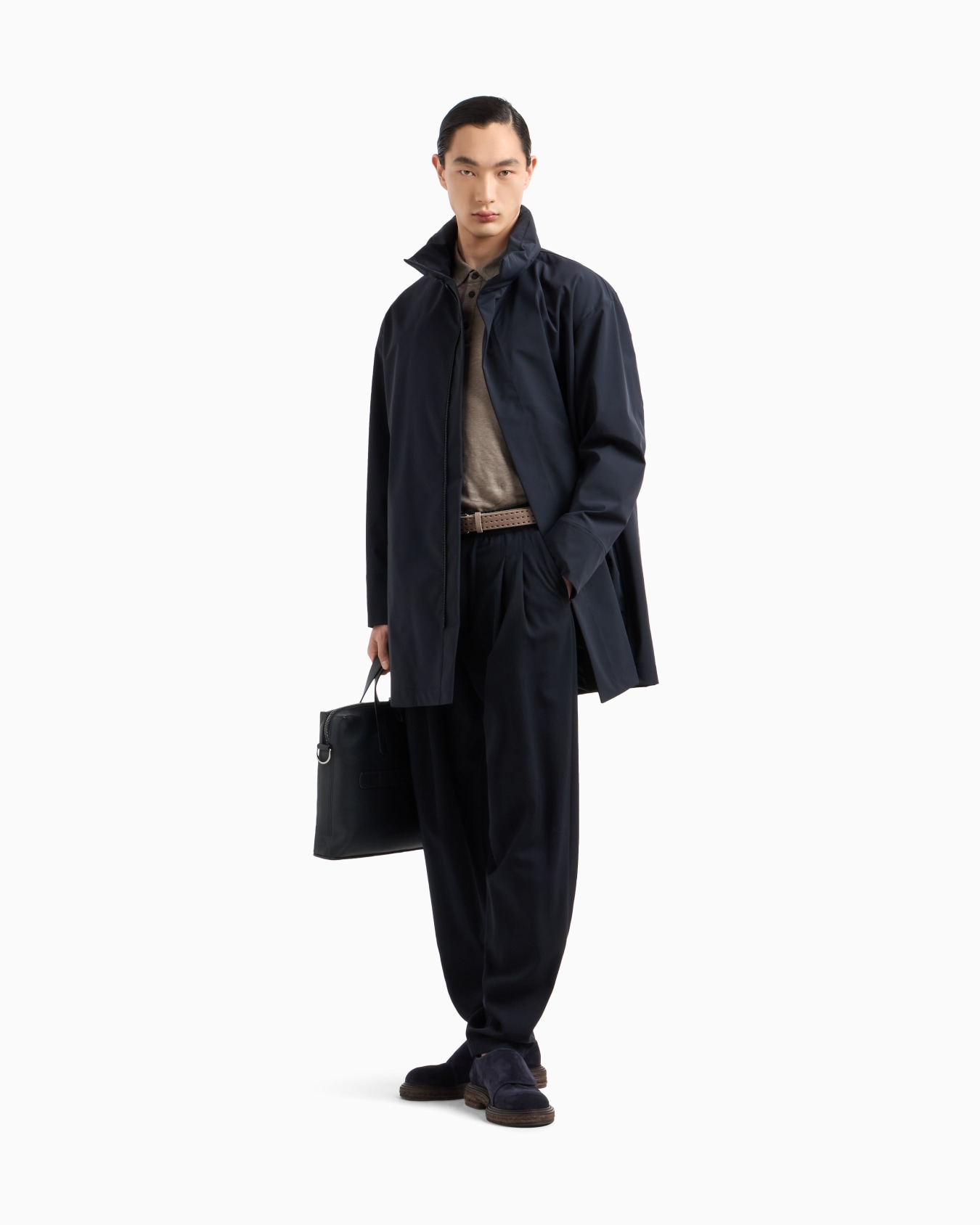 Stretch nylon pea coat Slide 1