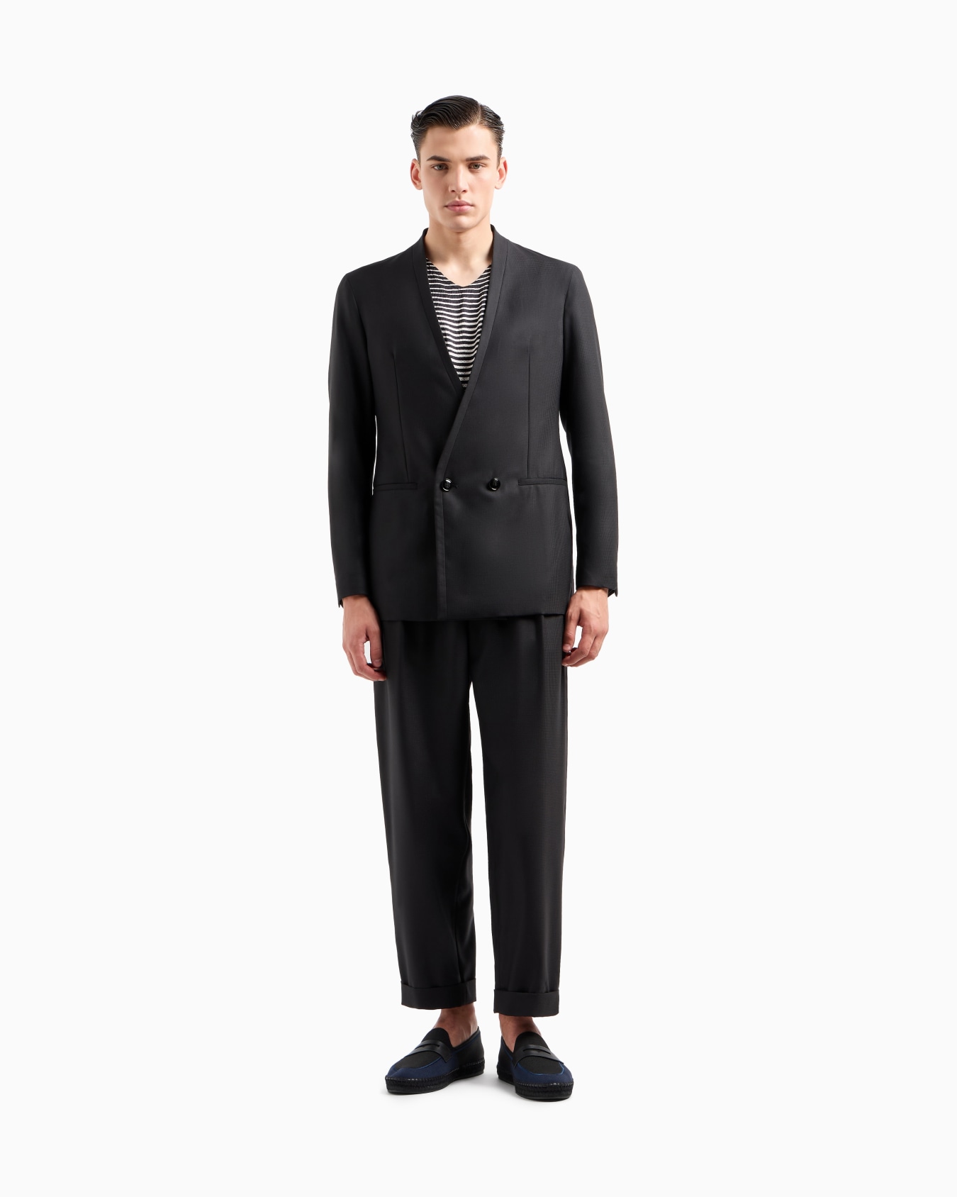 Upton Line double-breasted suit in a micro gingham virgin wool Slide 4