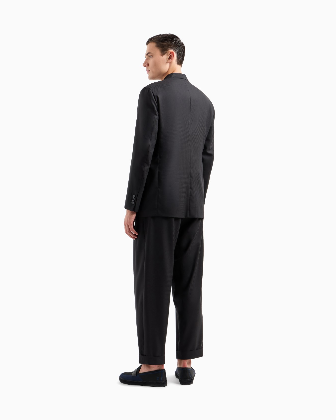 Upton Line double-breasted suit in a micro gingham virgin wool Slide 3