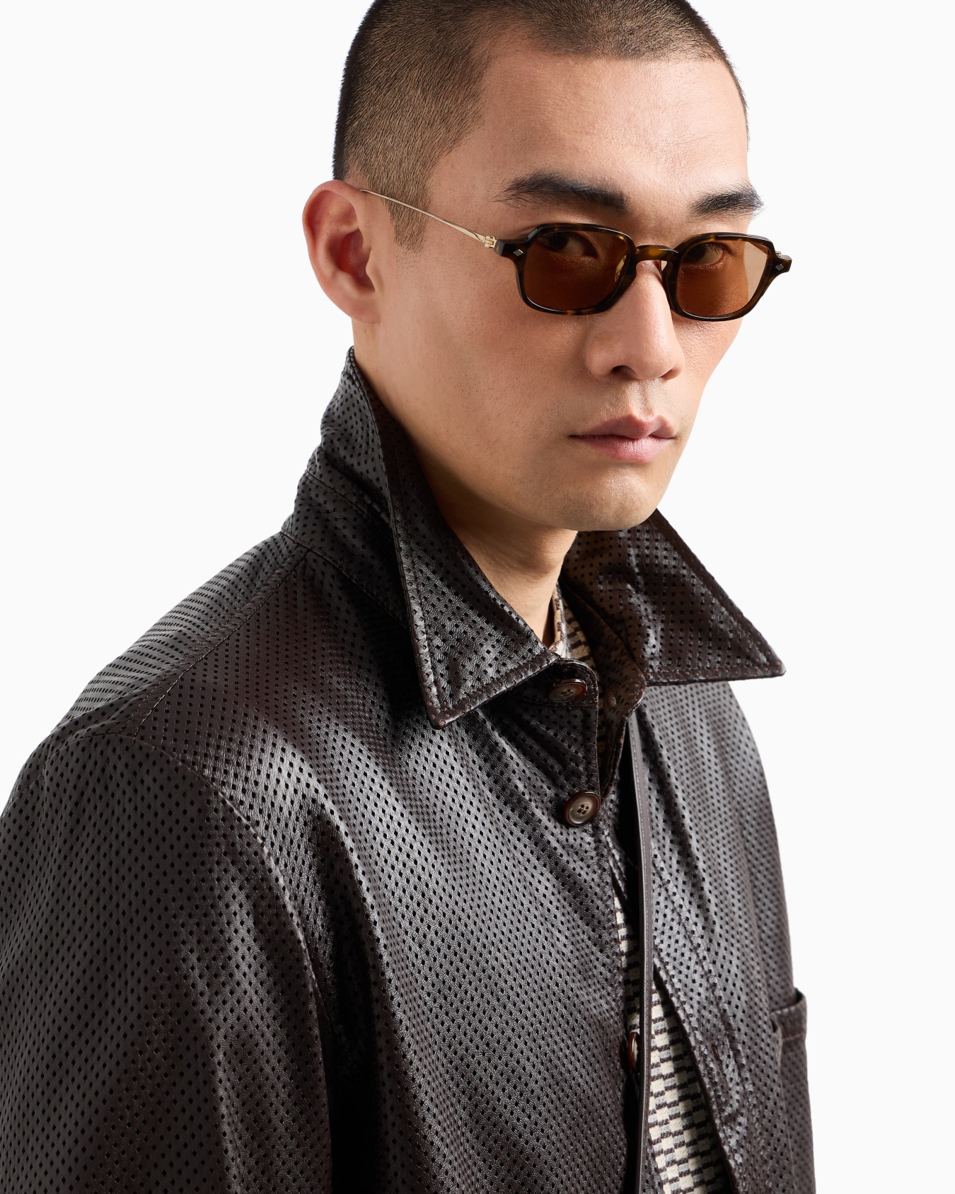 Perforated nappa-leather shirt jacket Slide 4