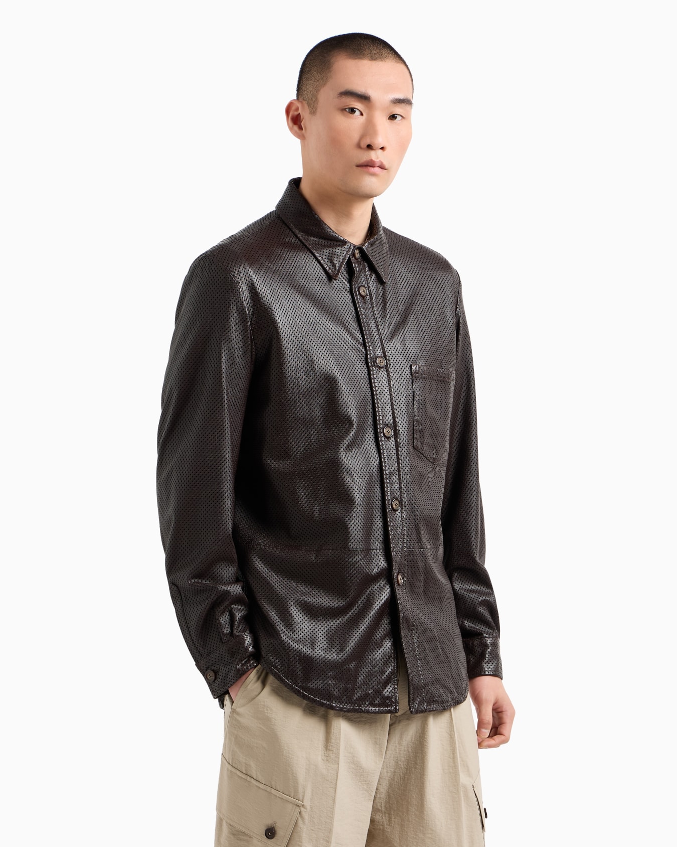 Perforated nappa-leather shirt jacket Slide 3