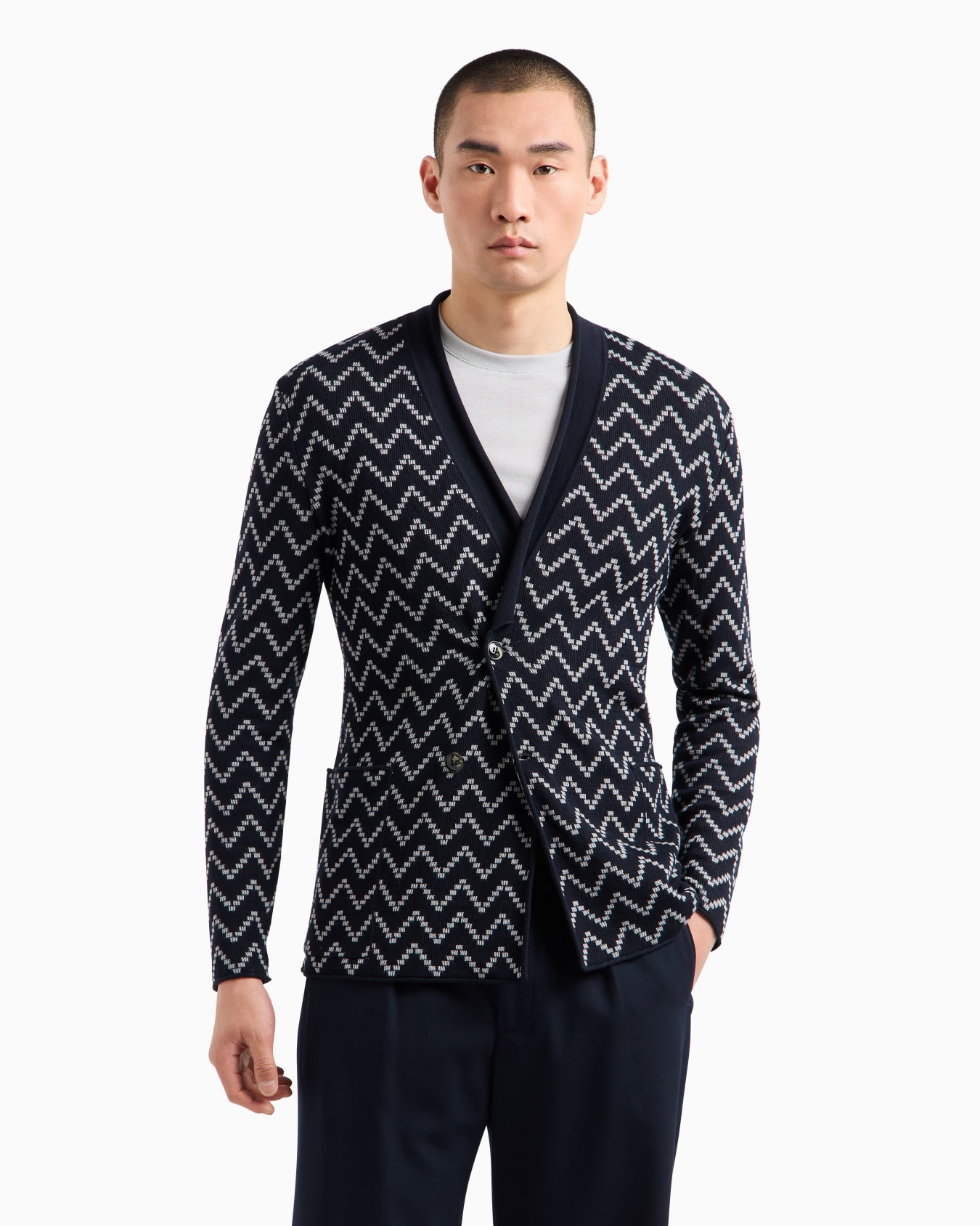 Jacquard cotton and cashmere cardigan Slide 3