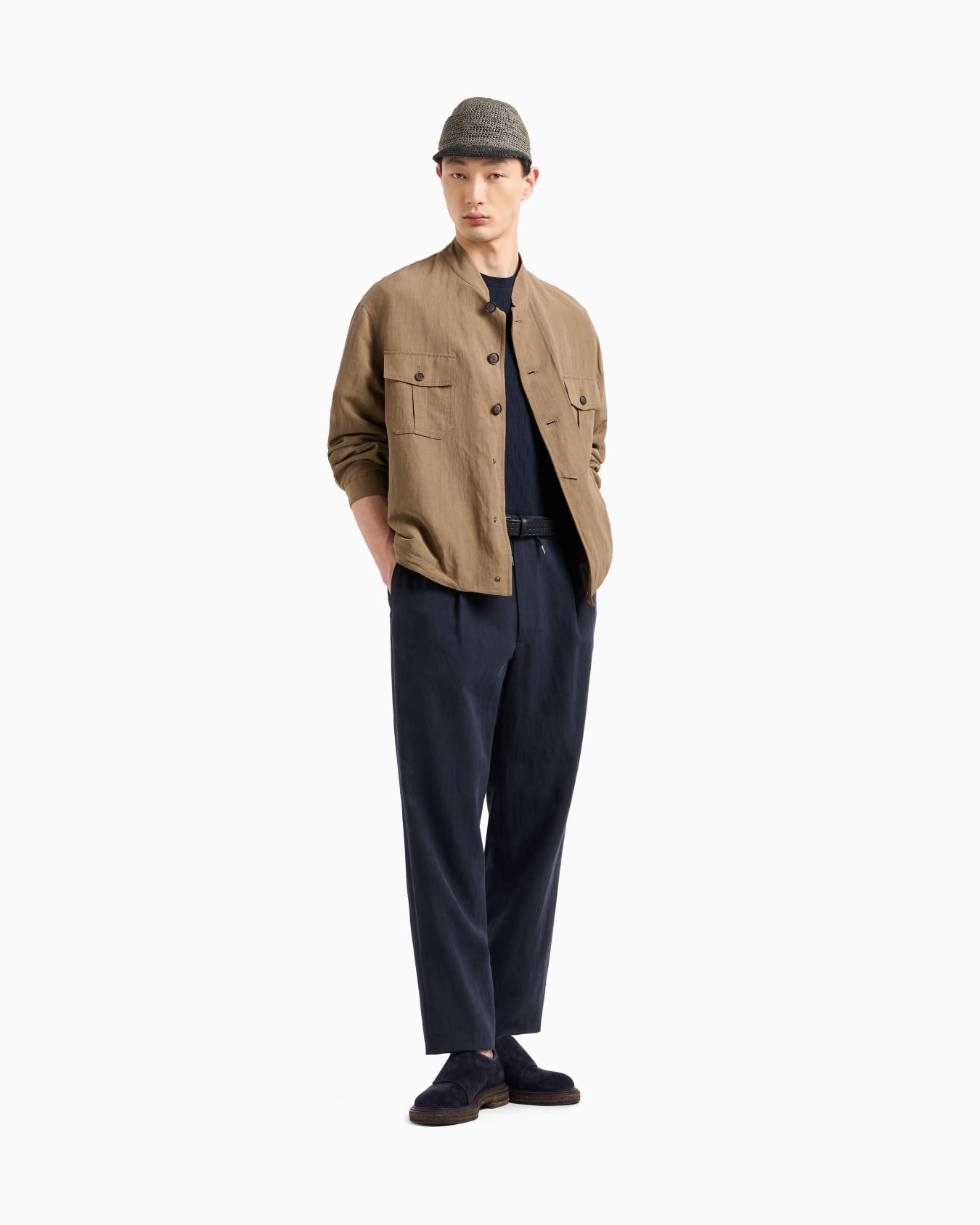 Single-pleat, linen-canvas trousers Slide 1