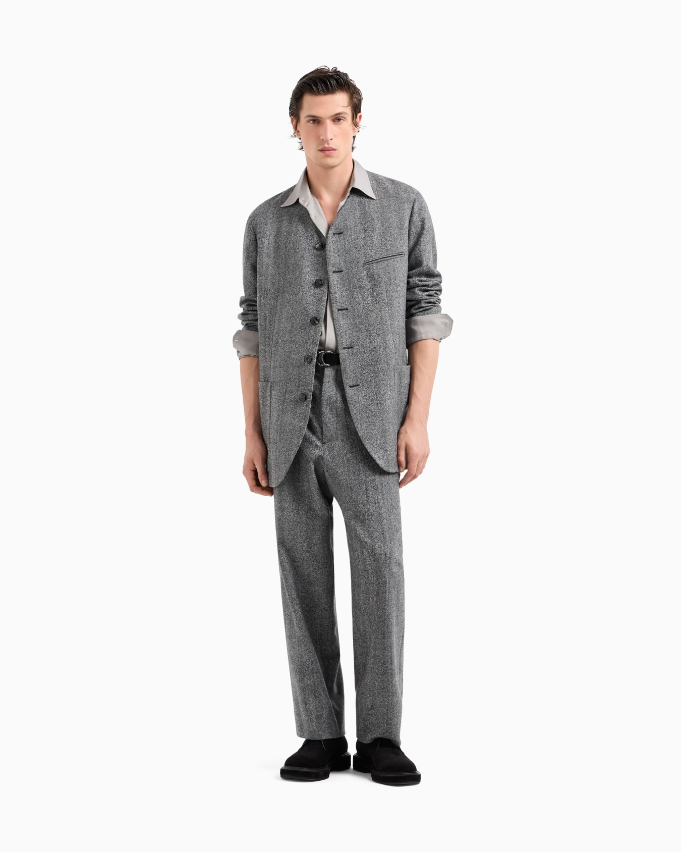 Heritage Line single-breasted jacket in chevron jacquard virgin wool Slide 1