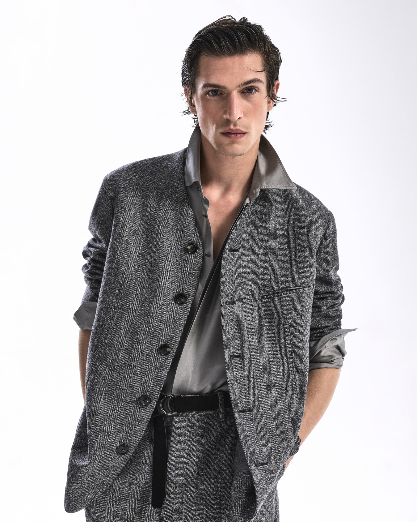 Heritage Line single-breasted jacket in chevron jacquard virgin wool Slide 5