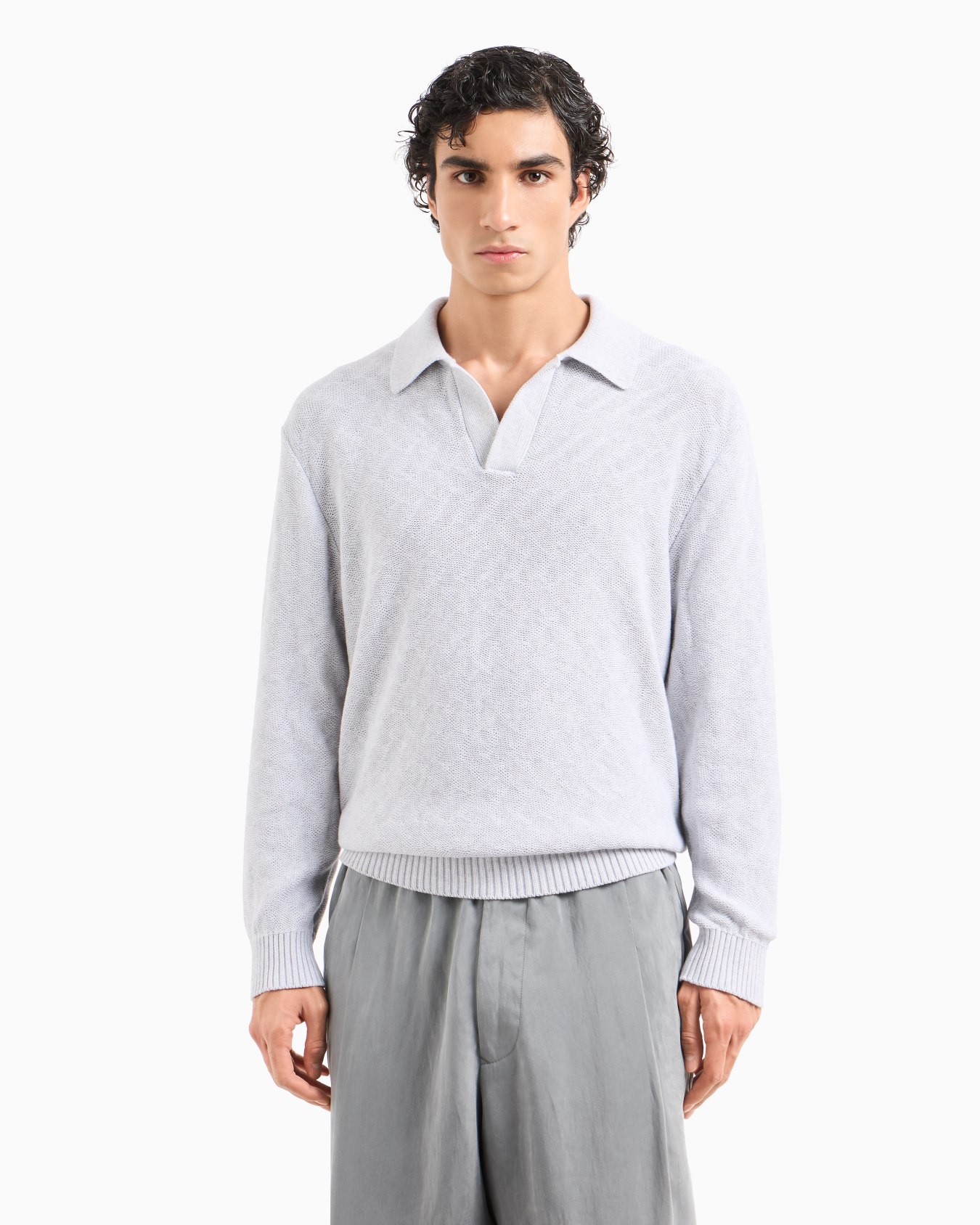 Cotton jacquard knitted polo shirt Slide 4