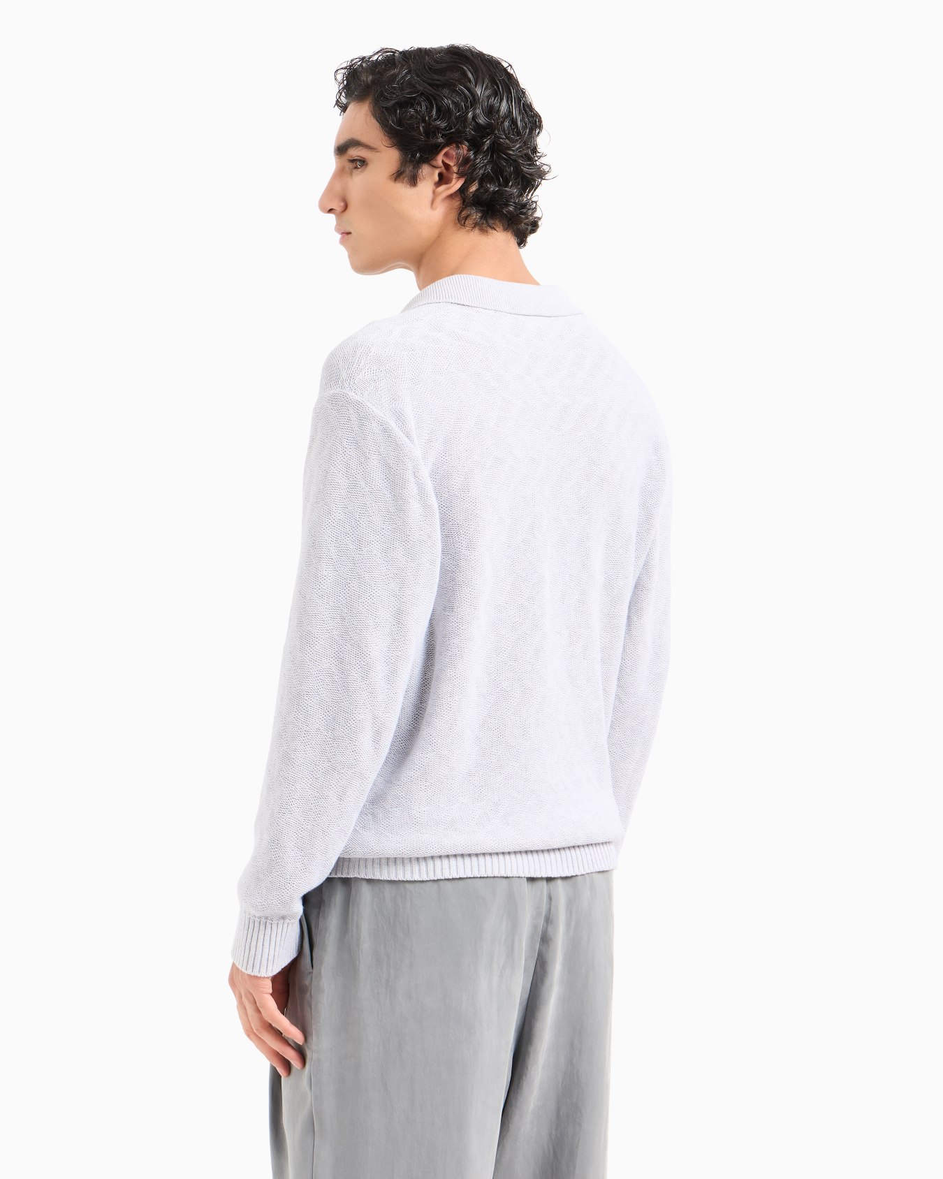 Cotton jacquard knitted polo shirt Slide 3