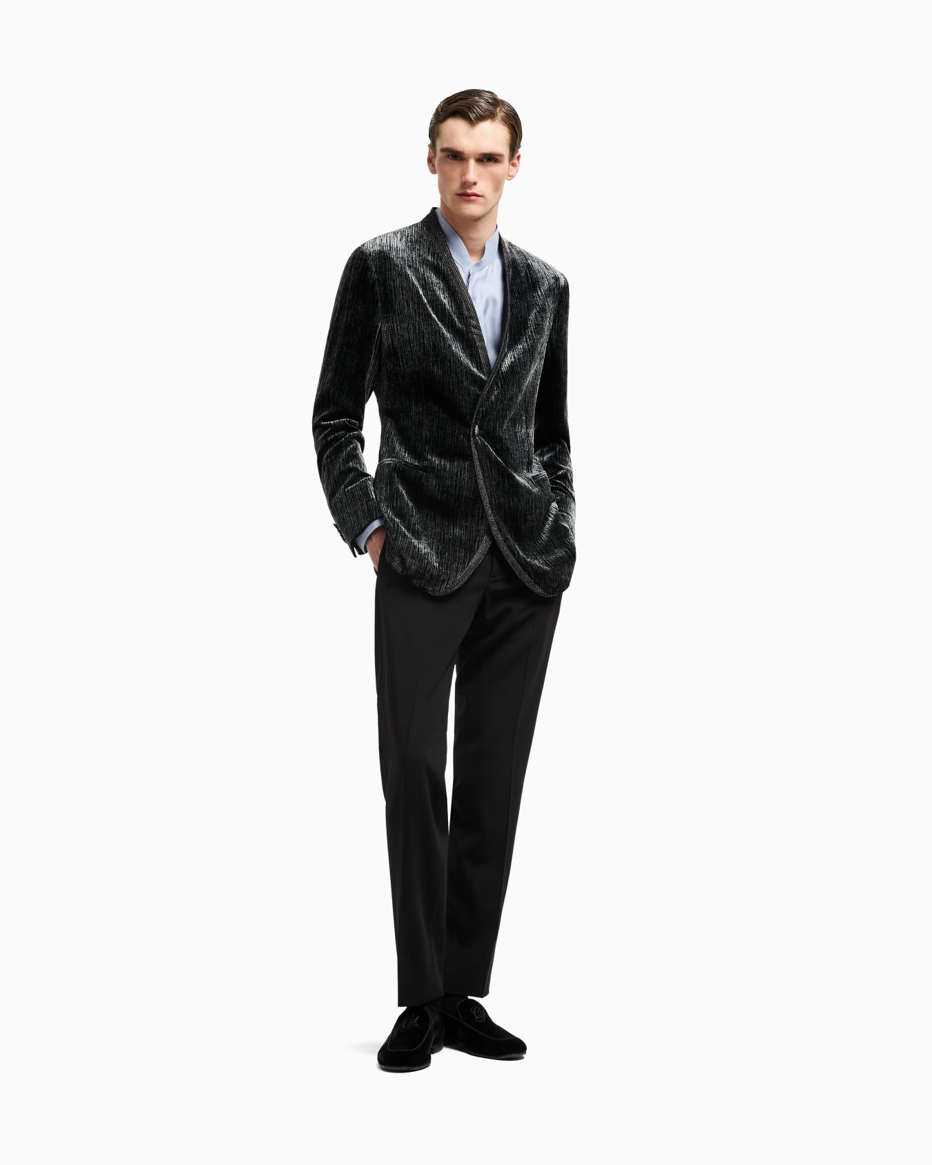 Upton Line lurex velvet and rhinestone tuxedo jacket Slide 1