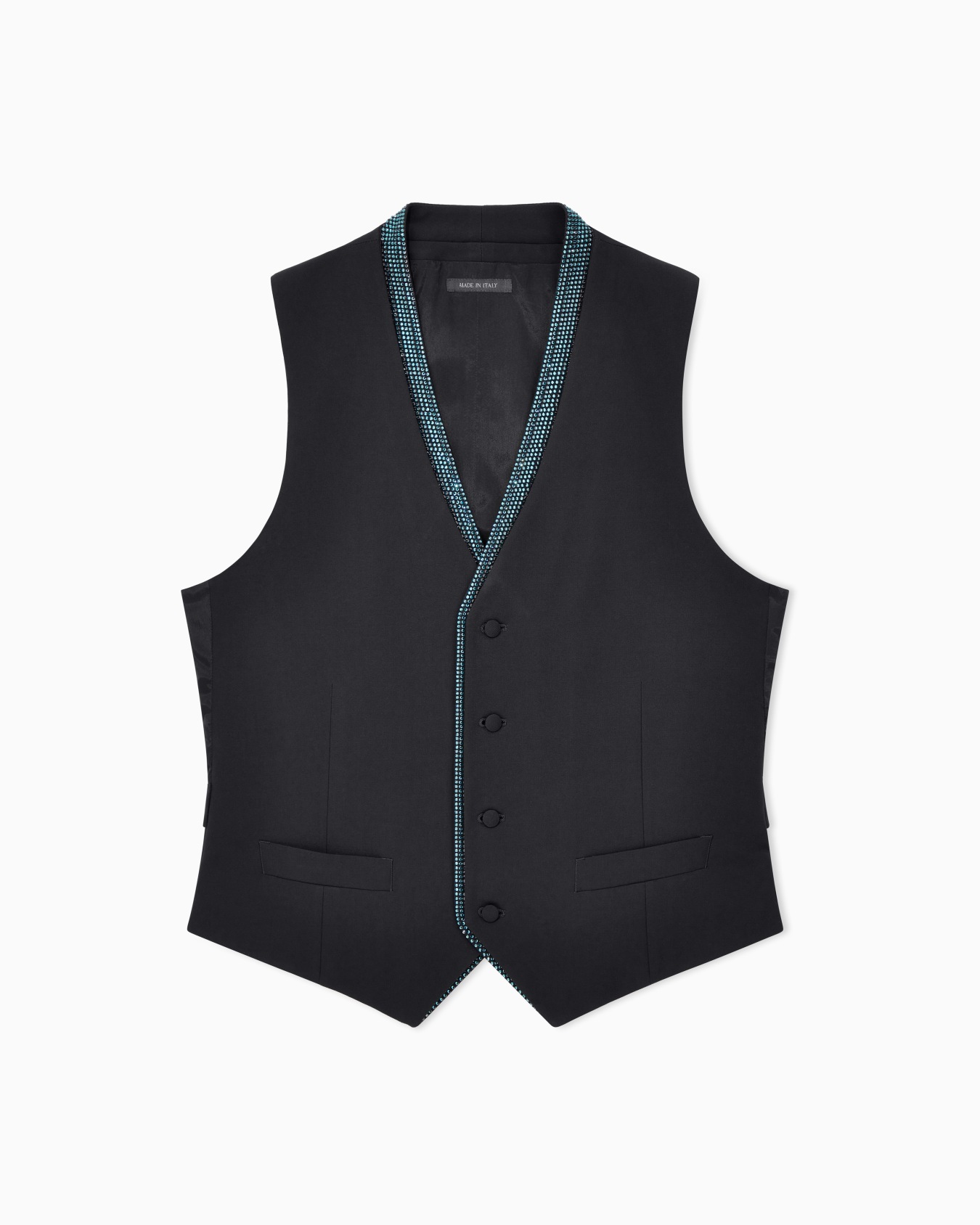Single-breasted wool crepe vest with rhinestones Slide 0