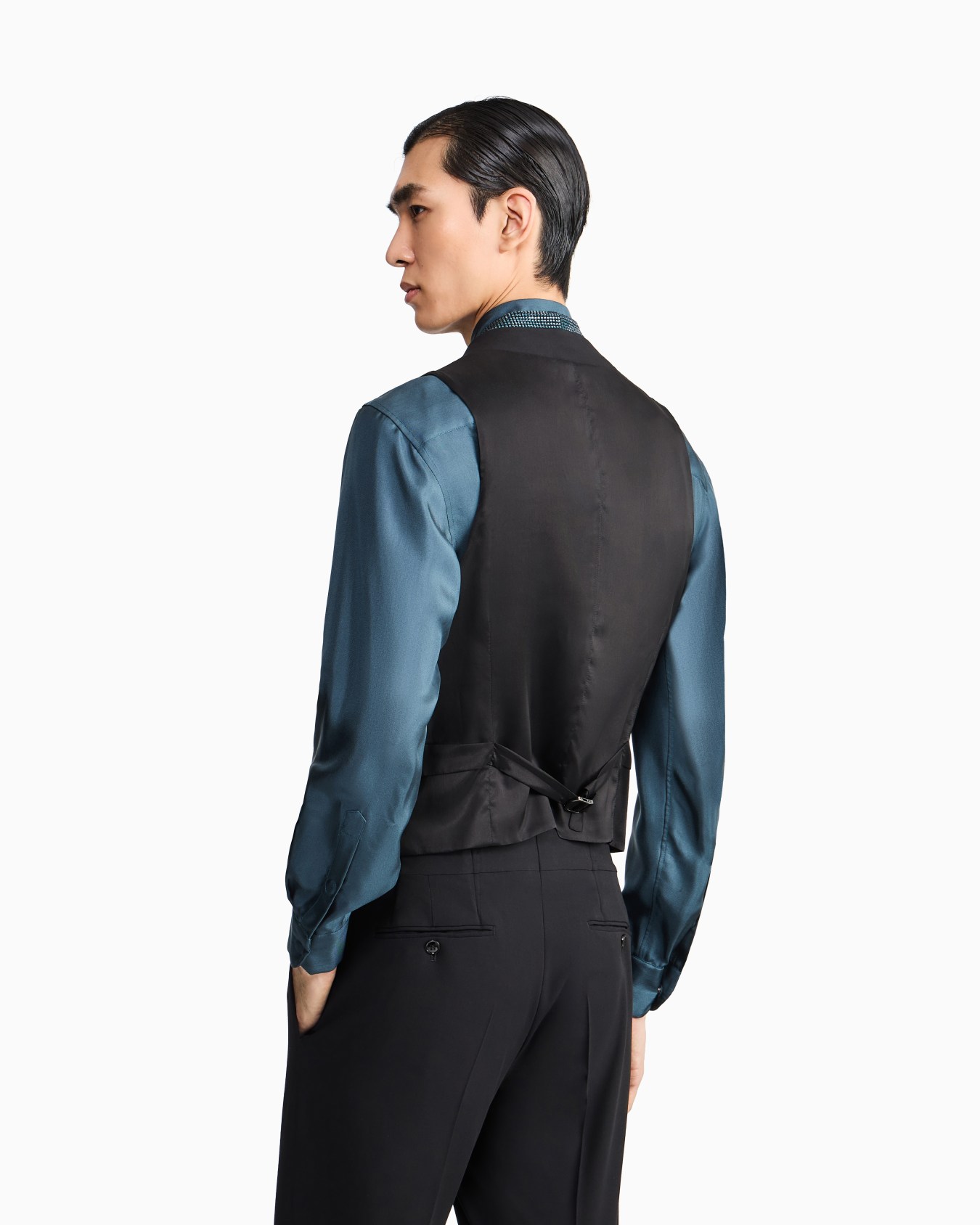 Single-breasted wool crepe vest with rhinestones Slide 2