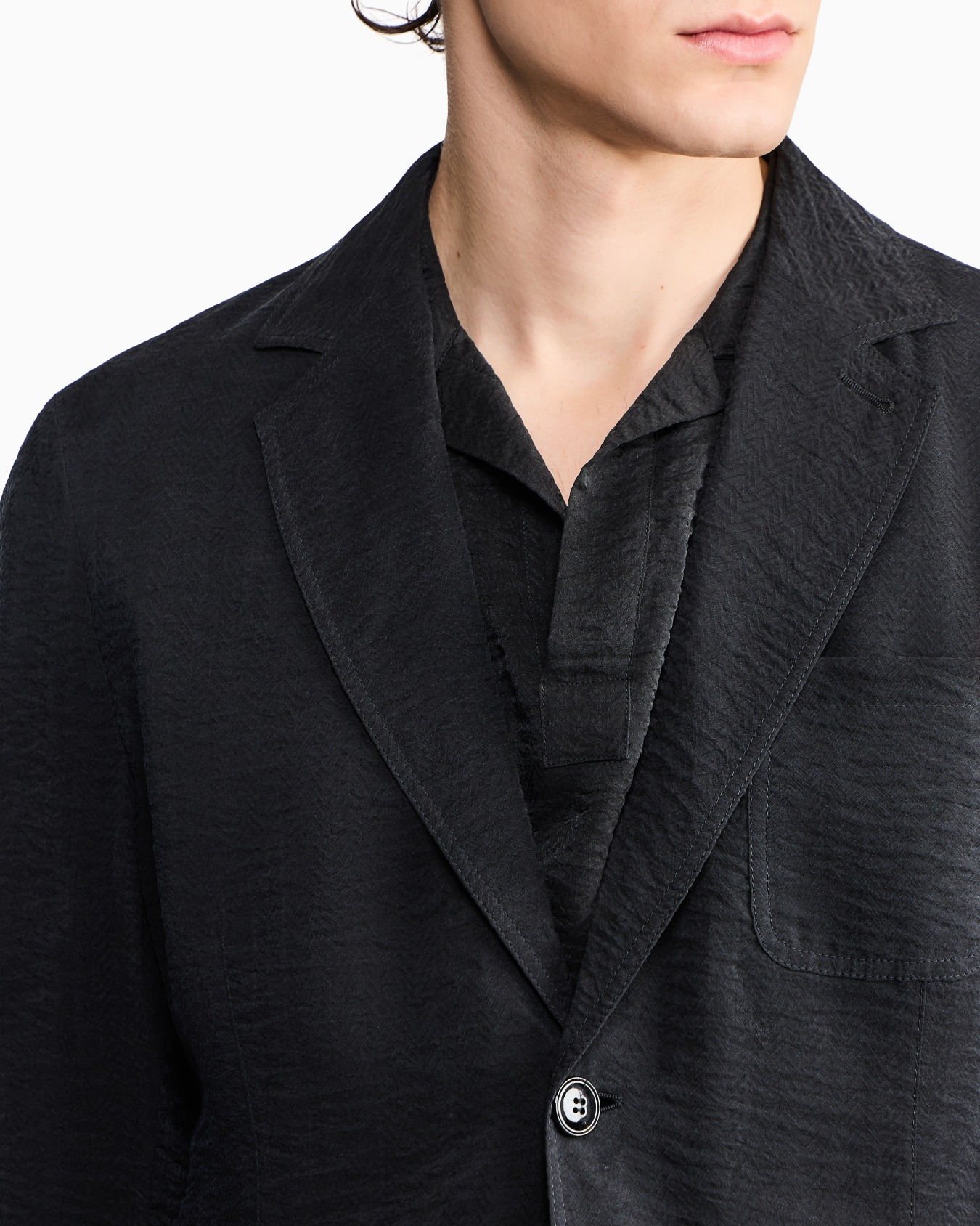 Chaqueta de abotonadura sencilla de cupro con motivo en tejido jacquard Diapositiva 7