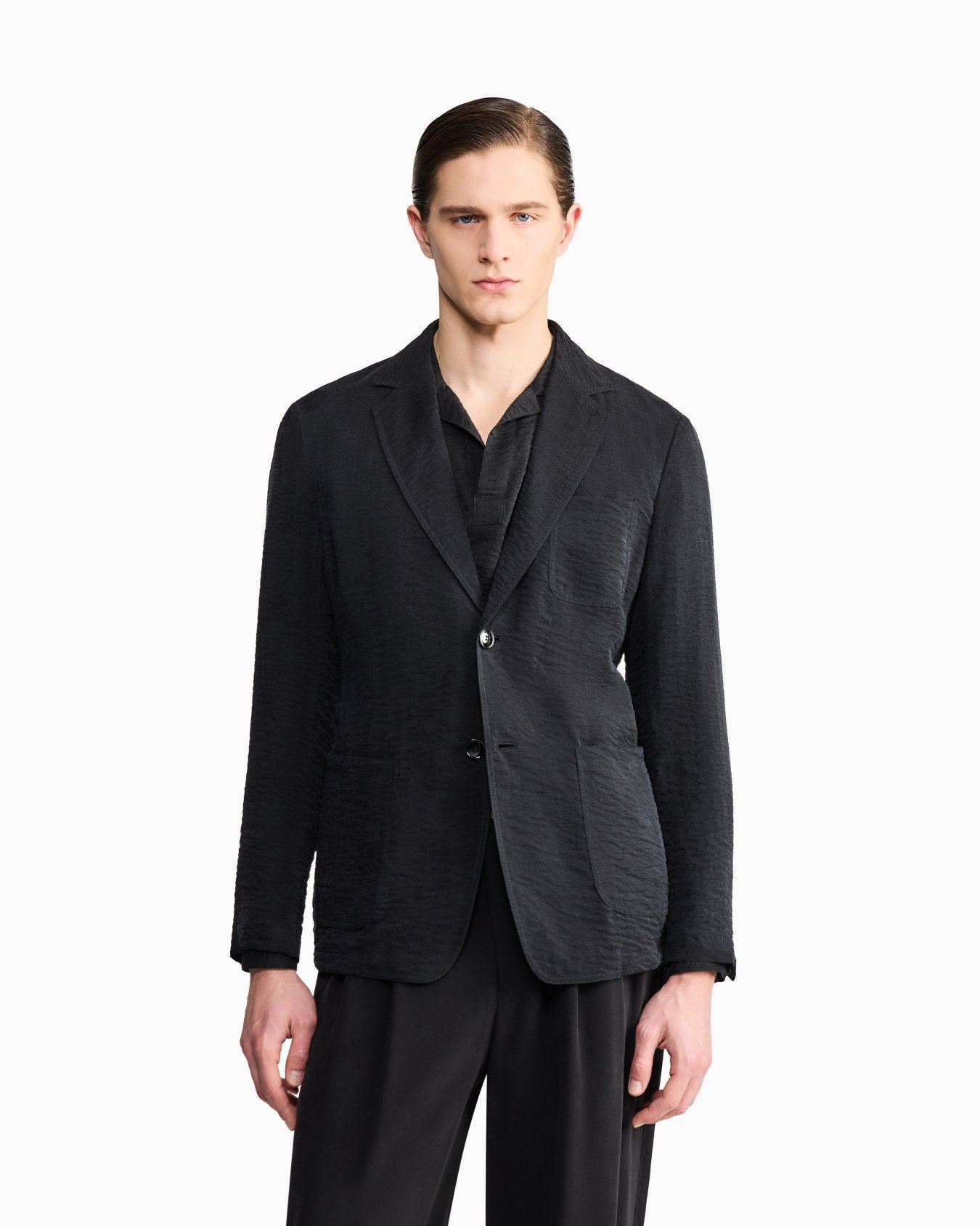 Chaqueta de abotonadura sencilla de cupro con motivo en tejido jacquard Diapositiva 4