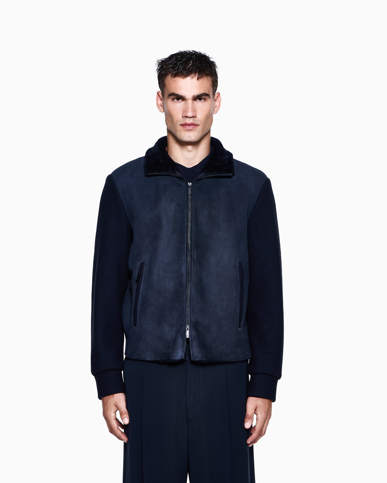 Lamb shearling suede and virgin wool blouson Slide 3