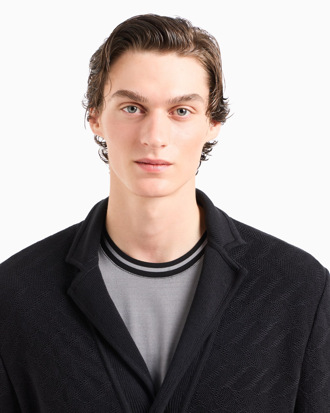 Single-breasted jacket in a jacquard cotton knit Slide 5