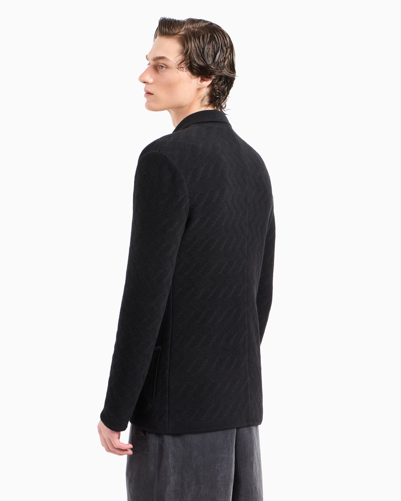 Single-breasted jacket in a jacquard cotton knit Slide 3
