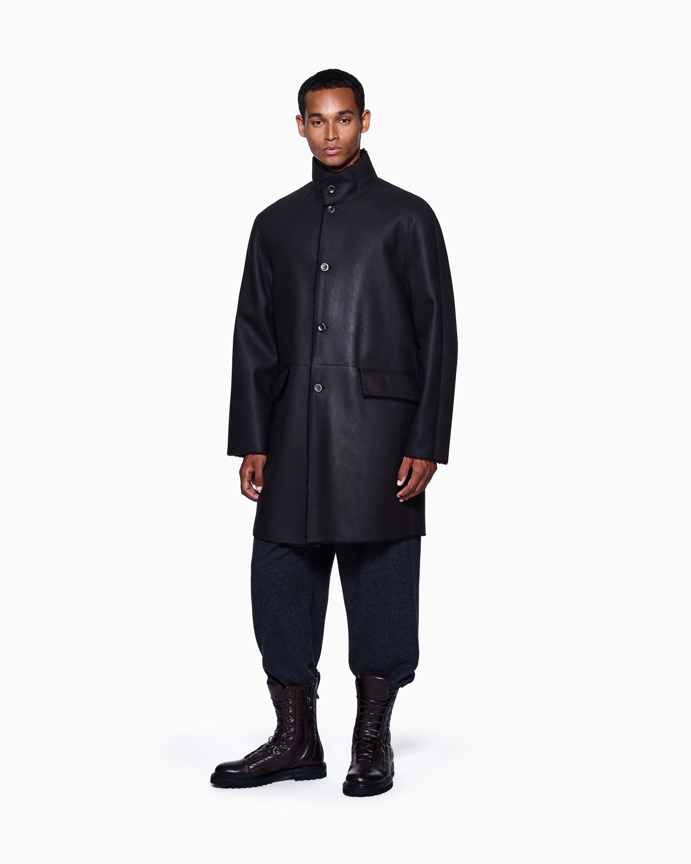 Lambskin shearling single-breasted pea coat  Slide 1