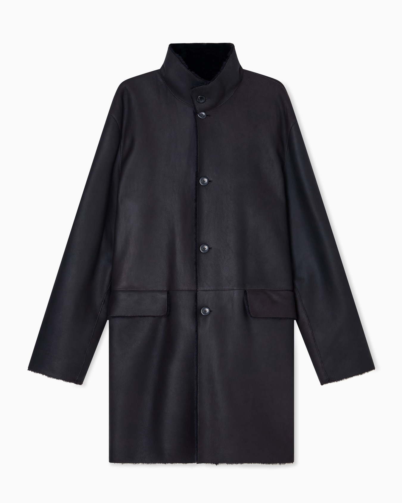 Lambskin shearling single-breasted pea coat  Slide 0