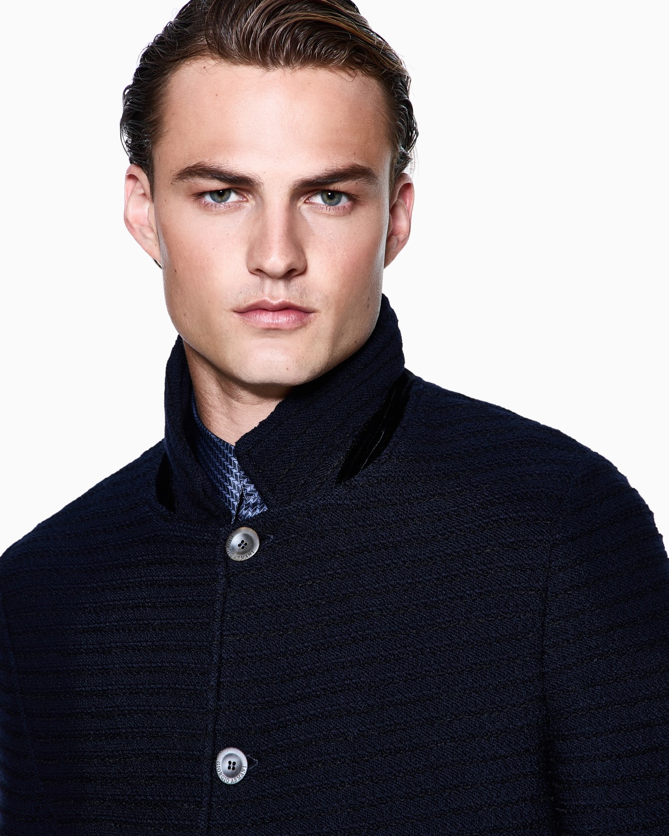 Single-breasted jacket in knit virgin wool and viscose Slide 3