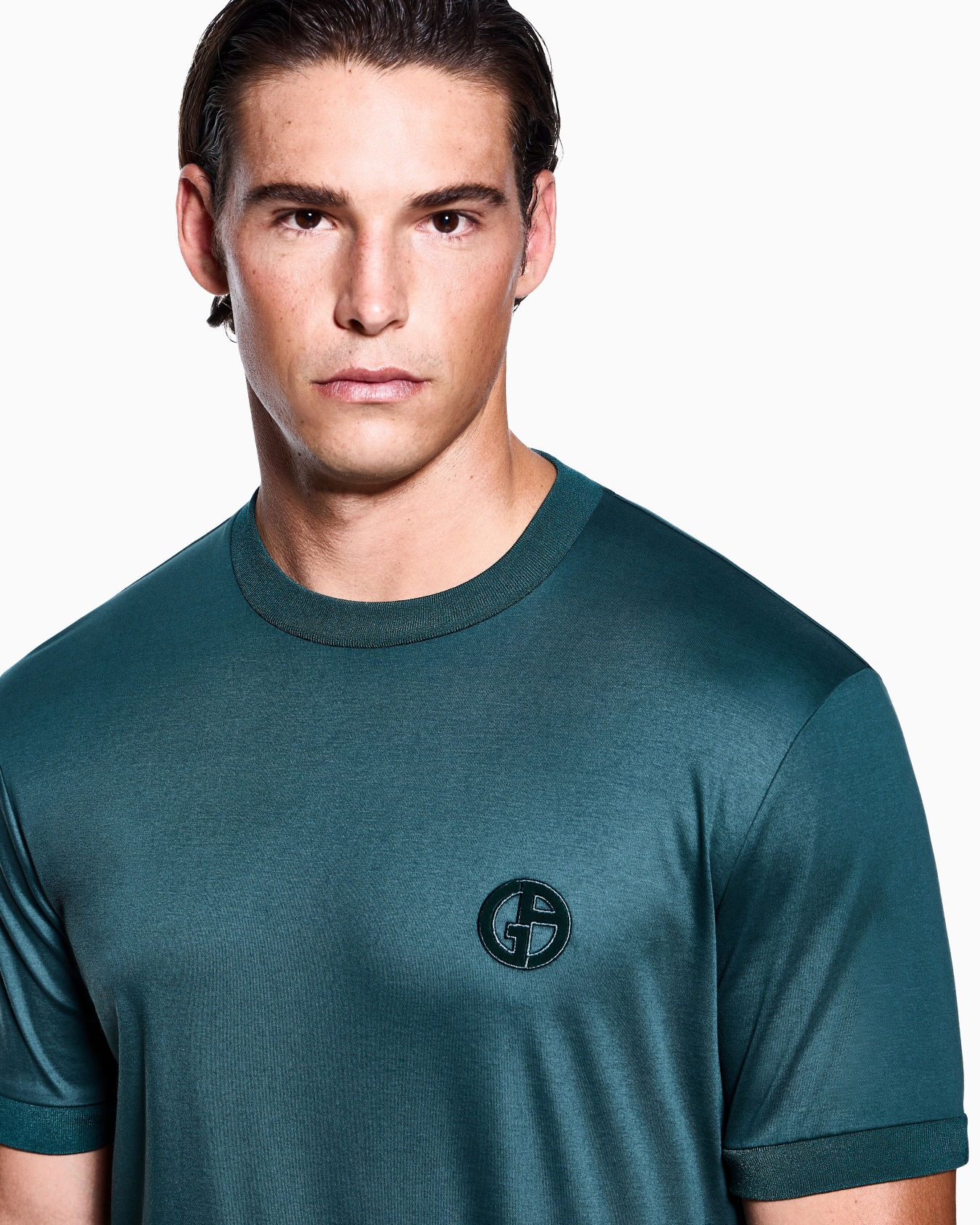 Cotton-interlock T-shirt with GA logo embroidery Slide 4