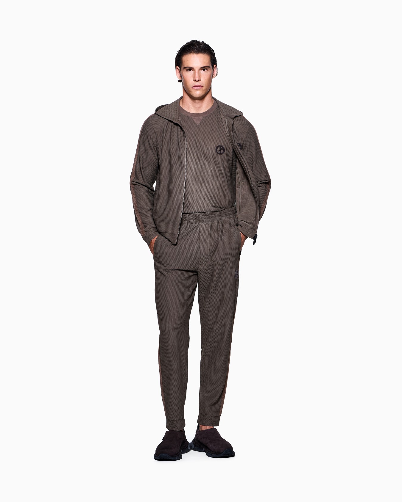 Hooded sweatshirt in technical waffle fabric Slide 1