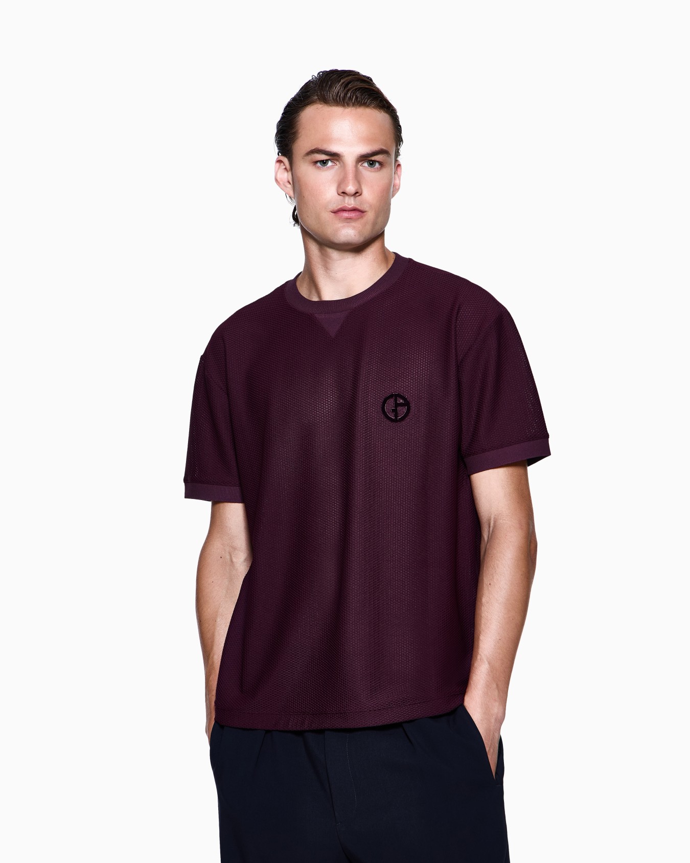 Crew-neck T-shirt in technical waffle fabric Slide 3