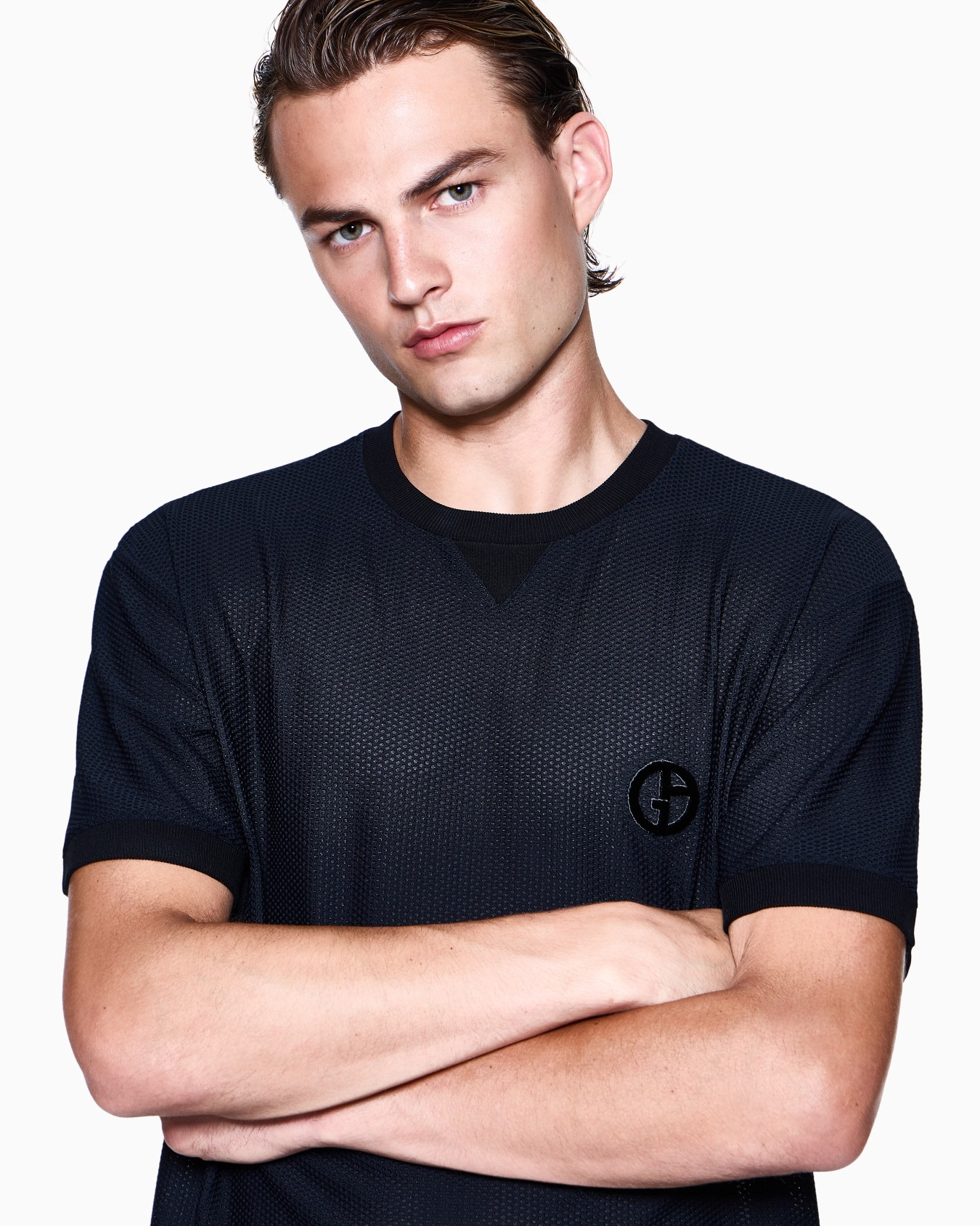 Crew-neck T-shirt in technical waffle fabric Slide 4