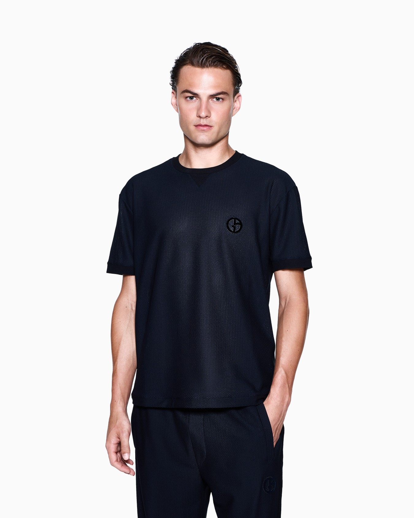 Crew-neck T-shirt in technical waffle fabric Slide 3