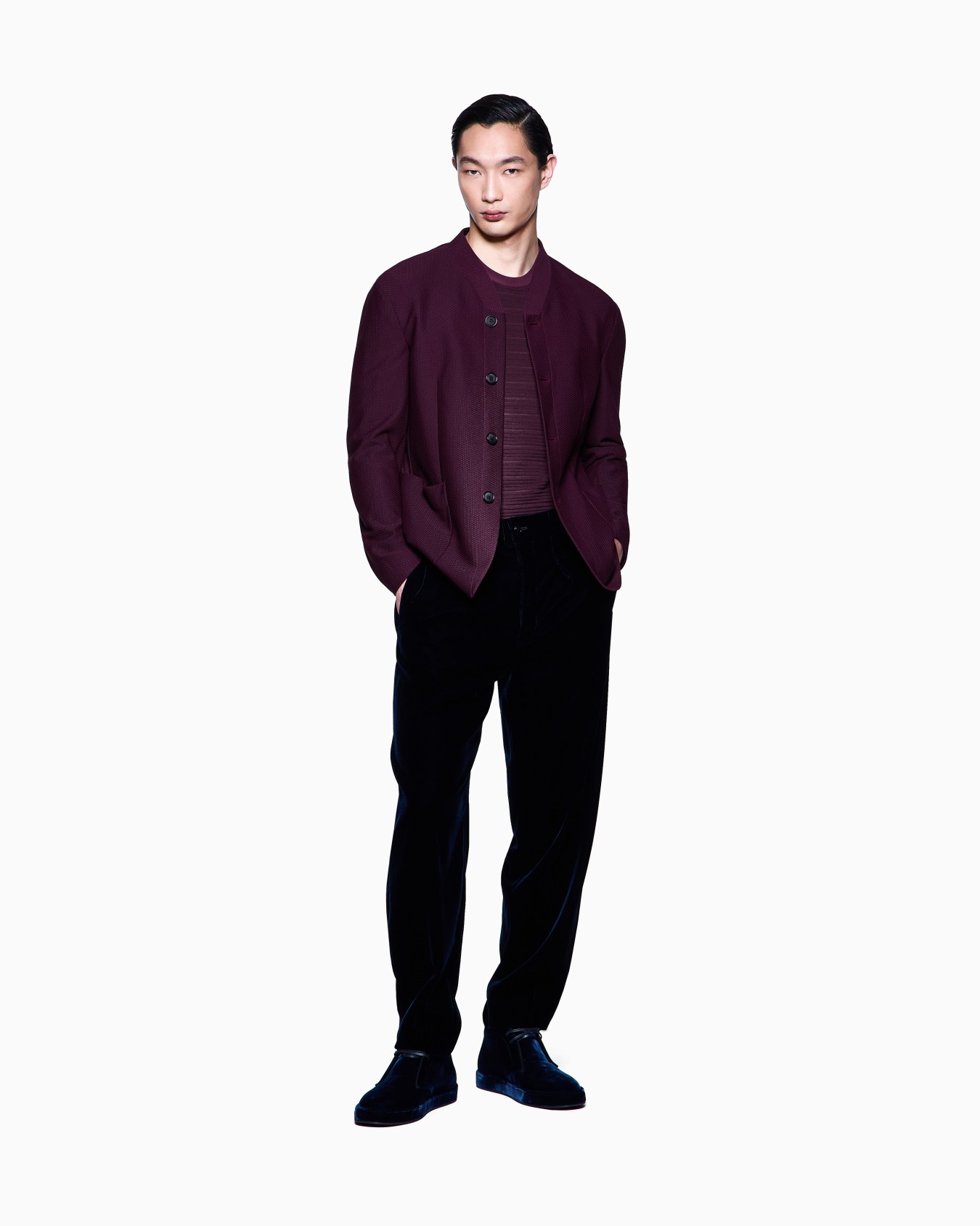 Wool jersey crew-neck T-shirt with a striped motif Slide 1