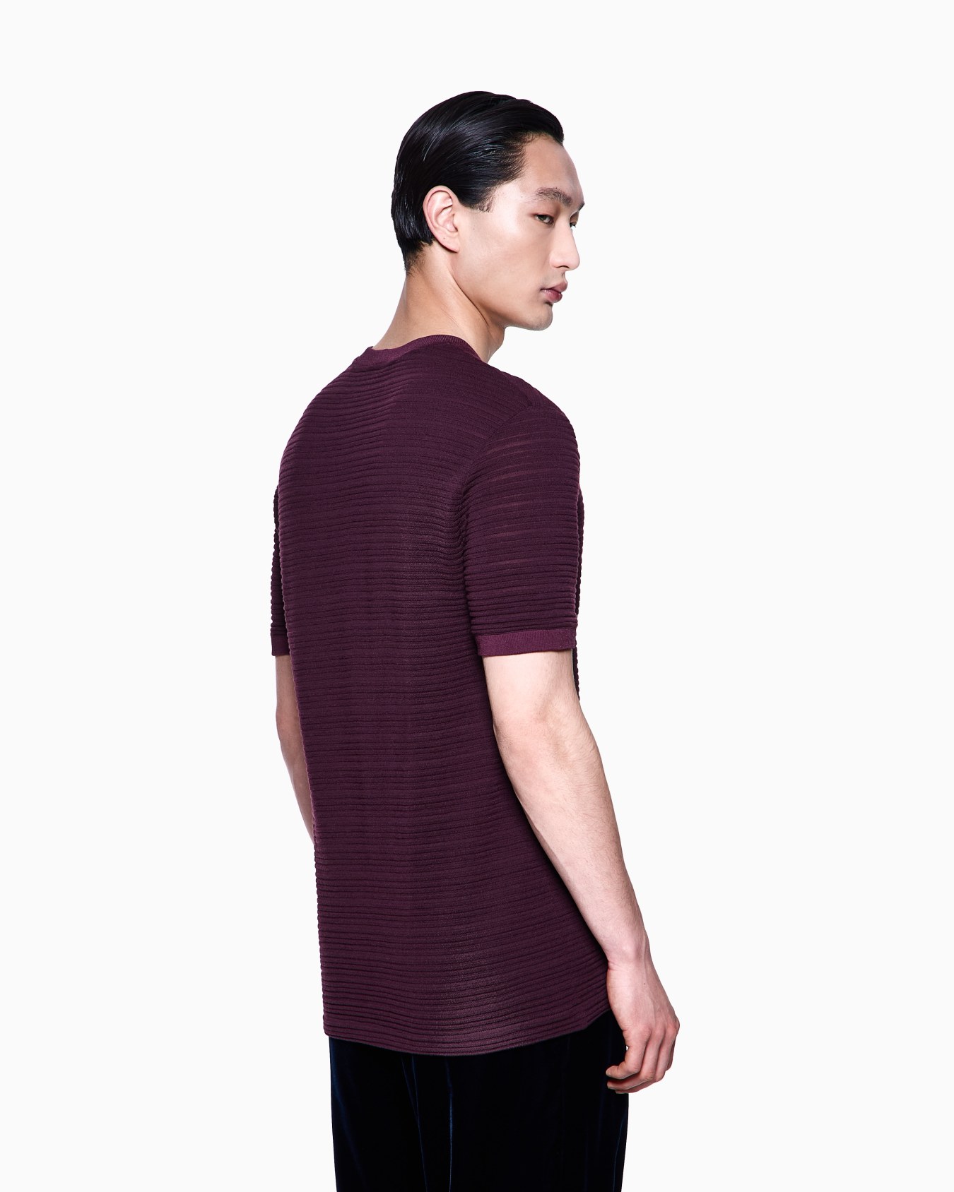 Wool jersey crew-neck T-shirt with a striped motif Slide 2