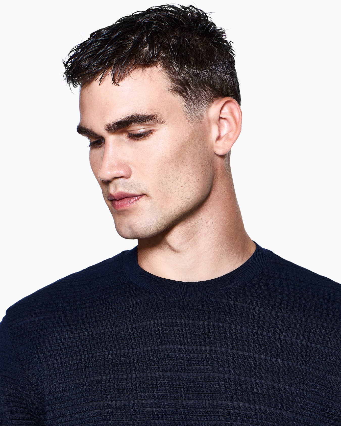 Wool jersey crew-neck T-shirt with a striped motif Slide 4