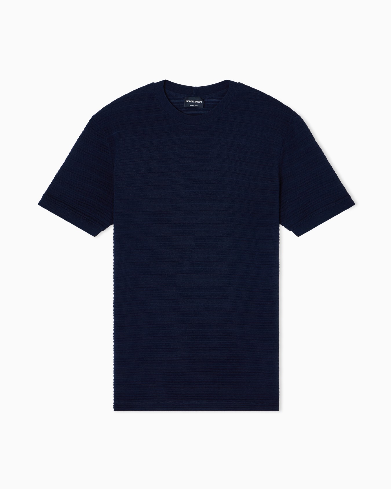 T-shirt girocollo in jersey di lana con motivo a righe Slide 0