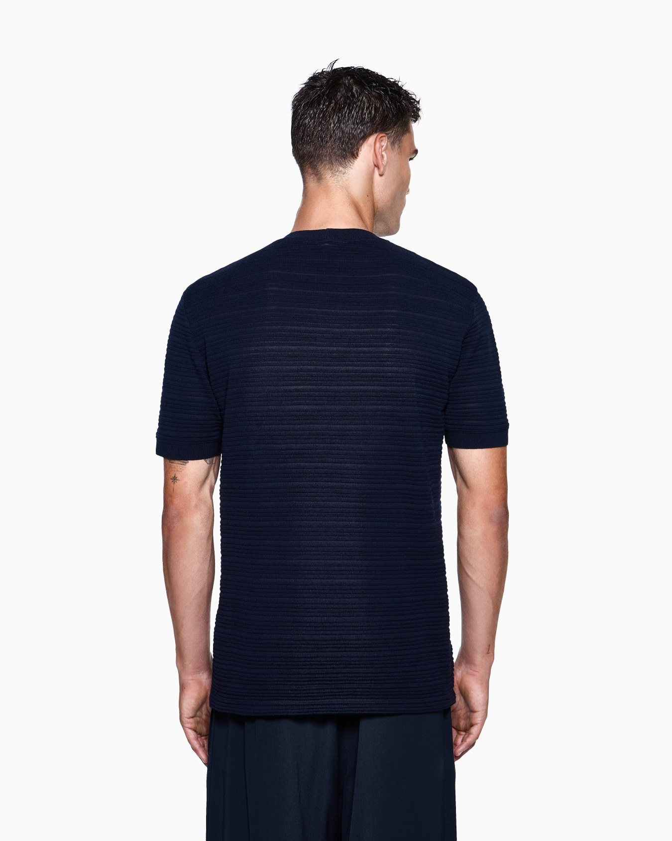 Wool jersey crew-neck T-shirt with a striped motif Slide 2