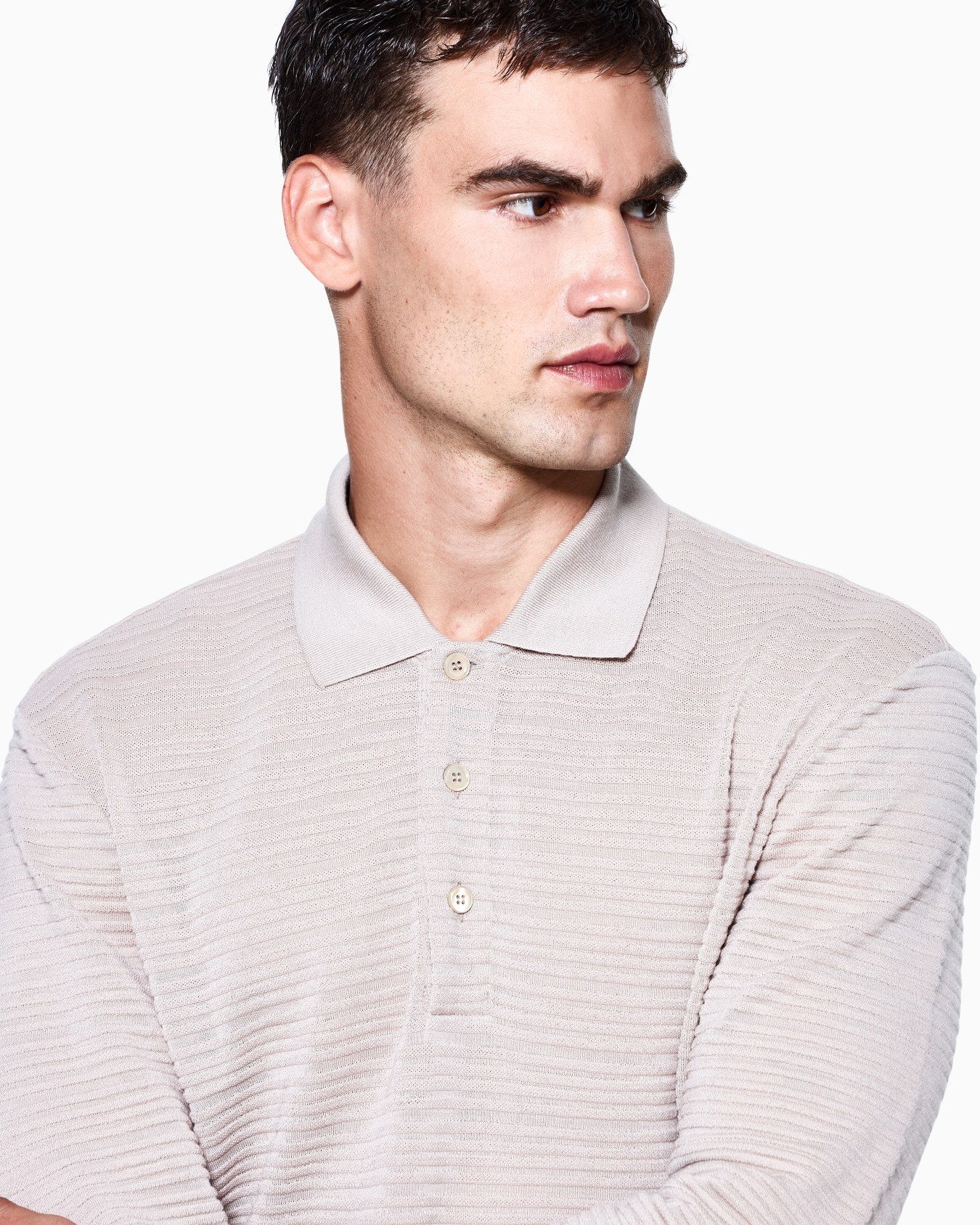 Long-sleeved polo shirt in wool jersey with a stripe motif Slide 4