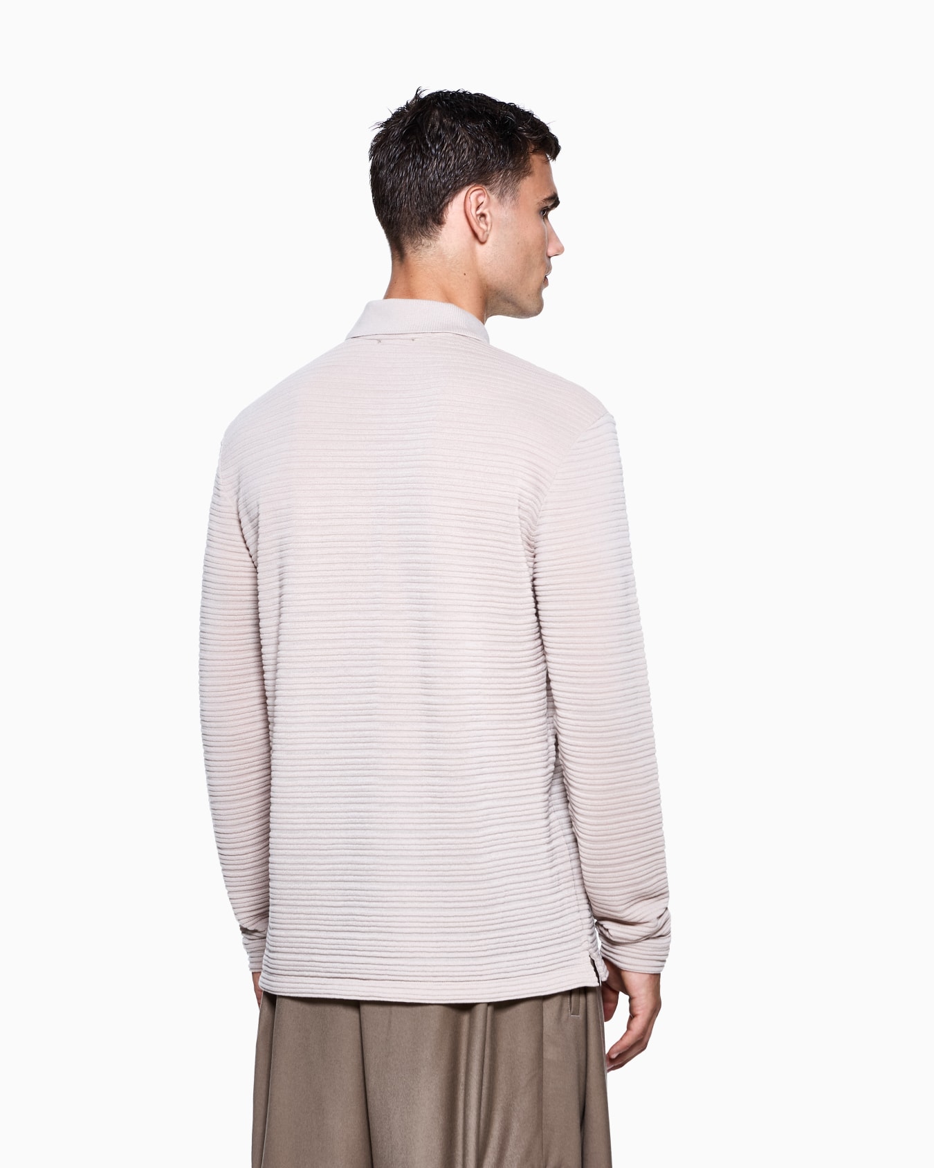 Long-sleeved polo shirt in wool jersey with a stripe motif Slide 2