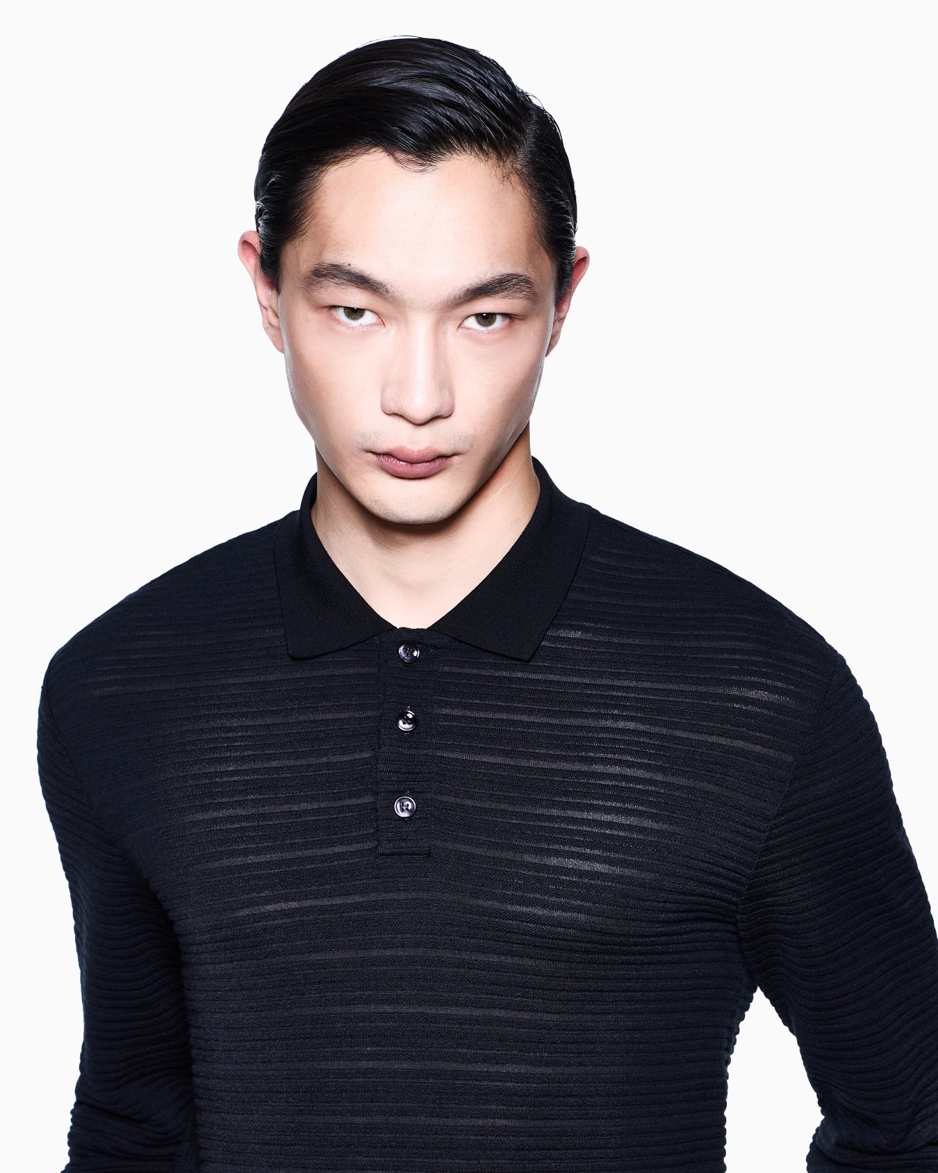Langärmliges Poloshirt aus Woll-Jersey mit Streifen-Muster Folie 4